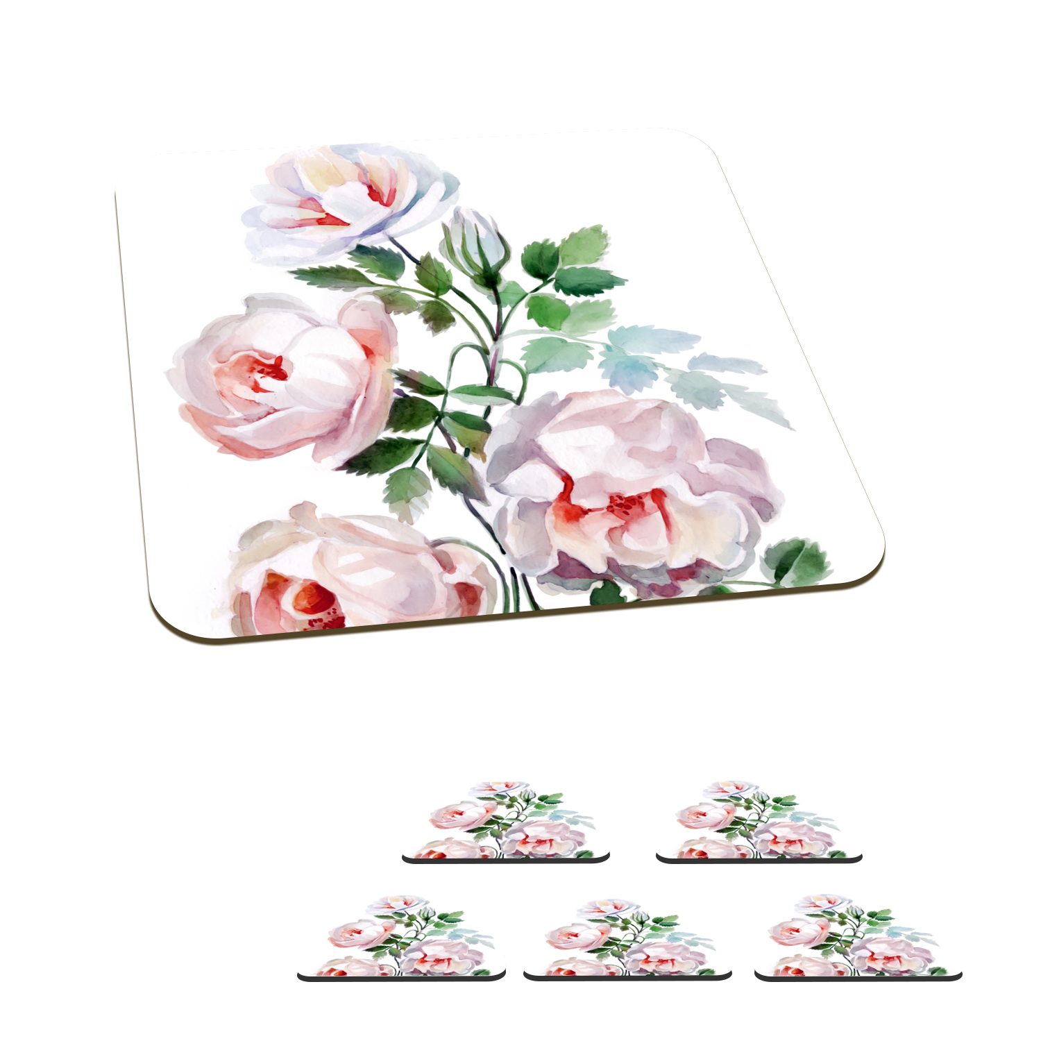 MuchoWow Blumen, Aquarell Rosen Tasse Tischuntersetzer, Zubehör für Glasuntersetzer, Korkuntersetzer, - Gläser, Untersetzer, Glasuntersetzer 6-tlg., -