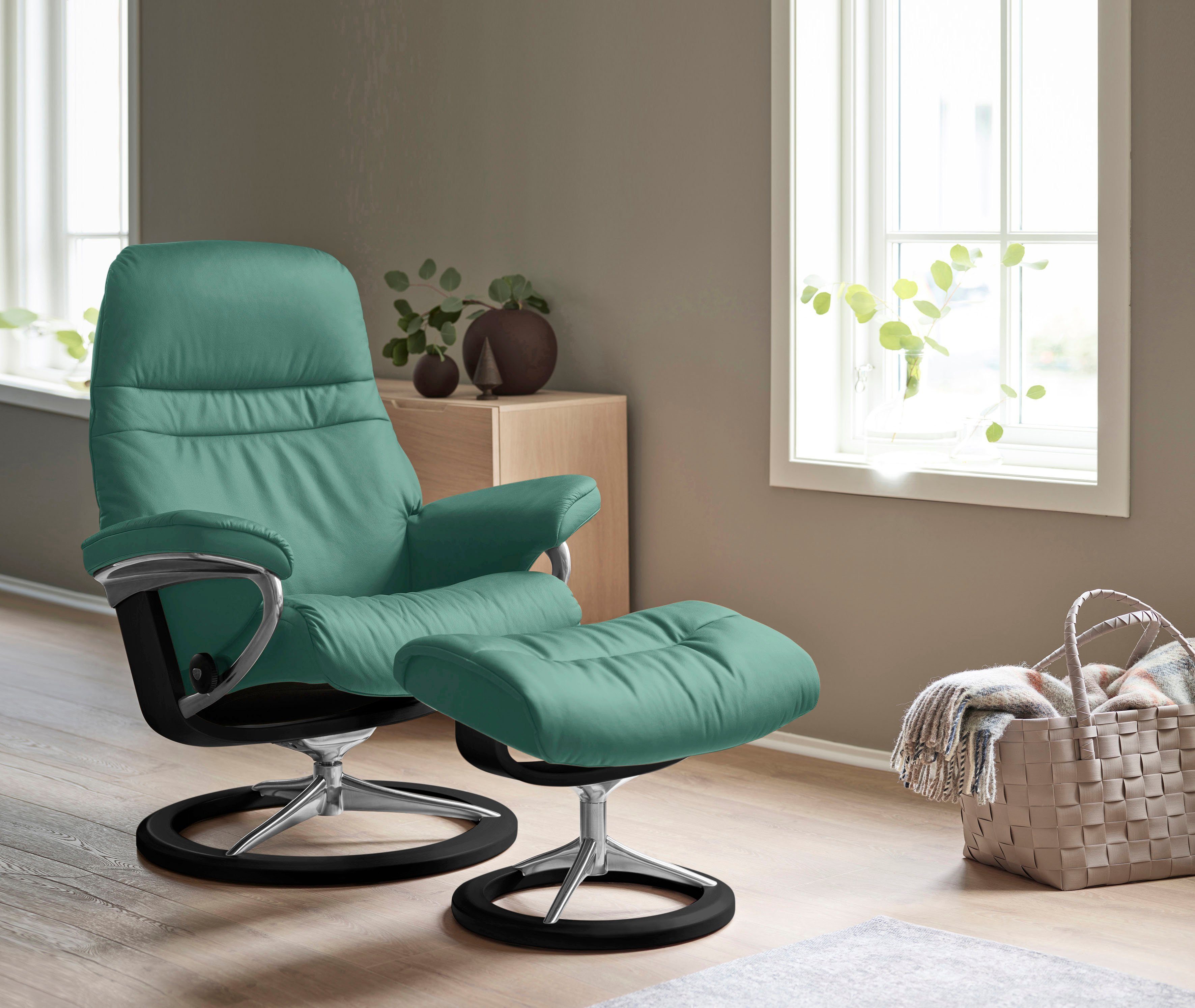Stressless® Relaxsessel Sunrise (Set, Relaxsessel mit Hocker), mit Signature Base, Größe M, Gestell Schwarz