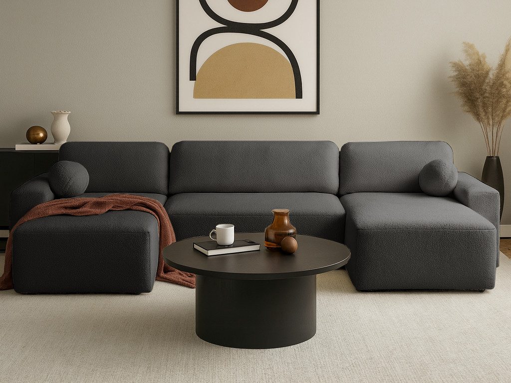Beautysofa Ecksofa Noel U mit Schlaffunktion & Bettkasten, mit modernem Bouclé-Bezug, Breite: 375 cm