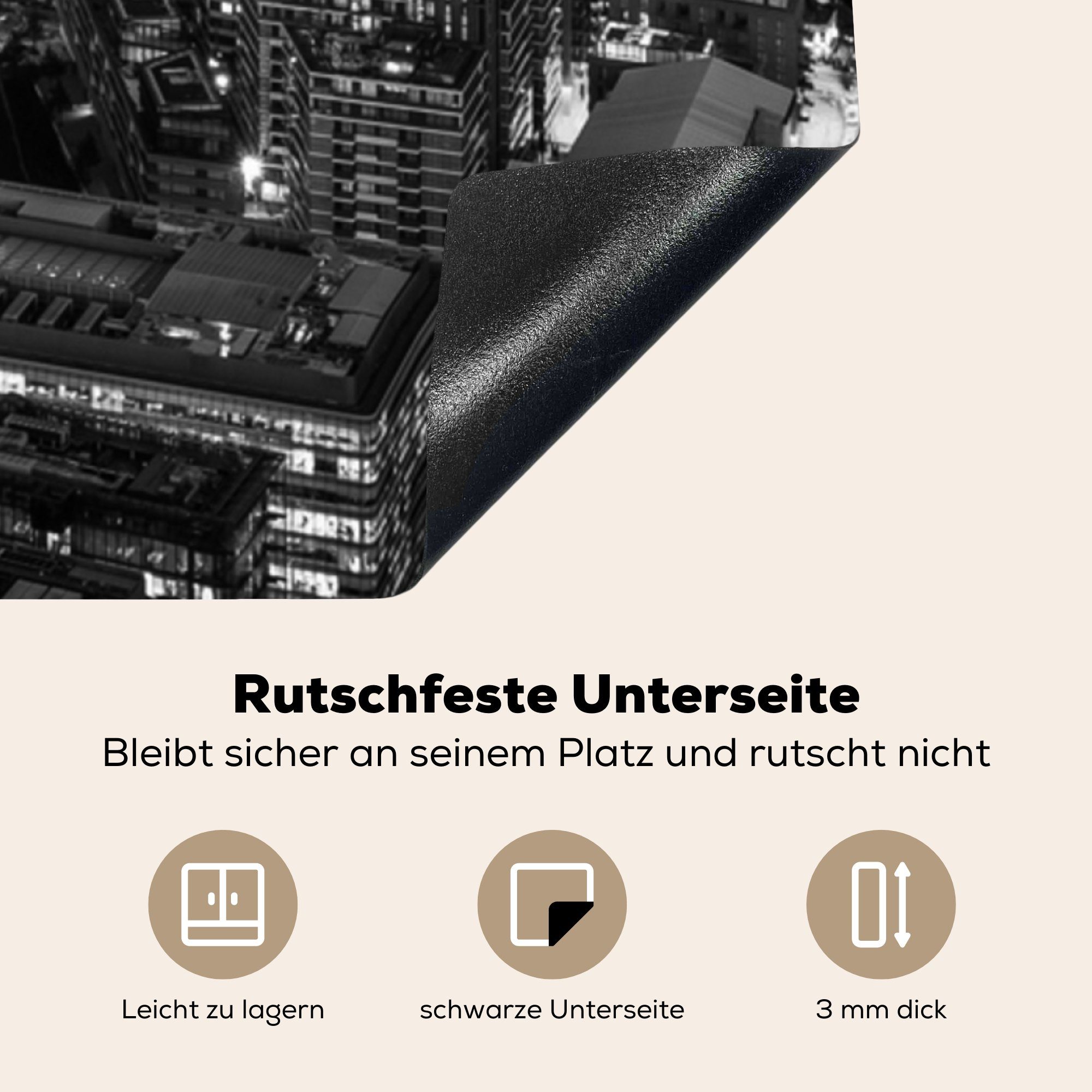 MuchoWow (1 Morgen 78x78 Herdblende-/Abdeckplatte cm, schwarz - weiß, am für tlg), Londoner küche Arbeitsplatte Skyline und Vinyl, Ceranfeldabdeckung,