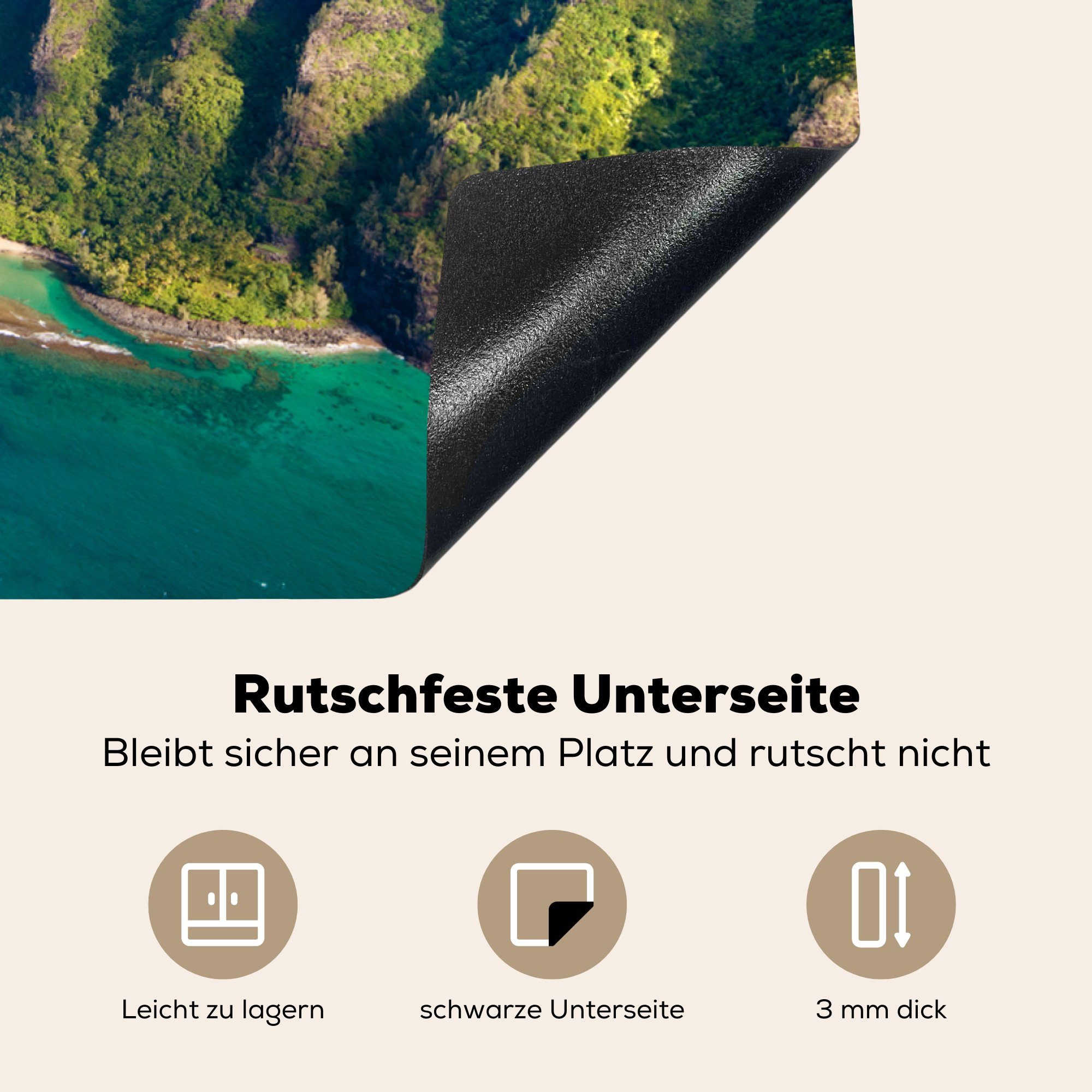 (1 Ceranfeldabdeckung die für Klippen MuchoWow Induktionskochfeld Herdblende-/Abdeckplatte tlg), 81x52 Schutz auf Hohe küche, Kauai, Vinyl, cm,