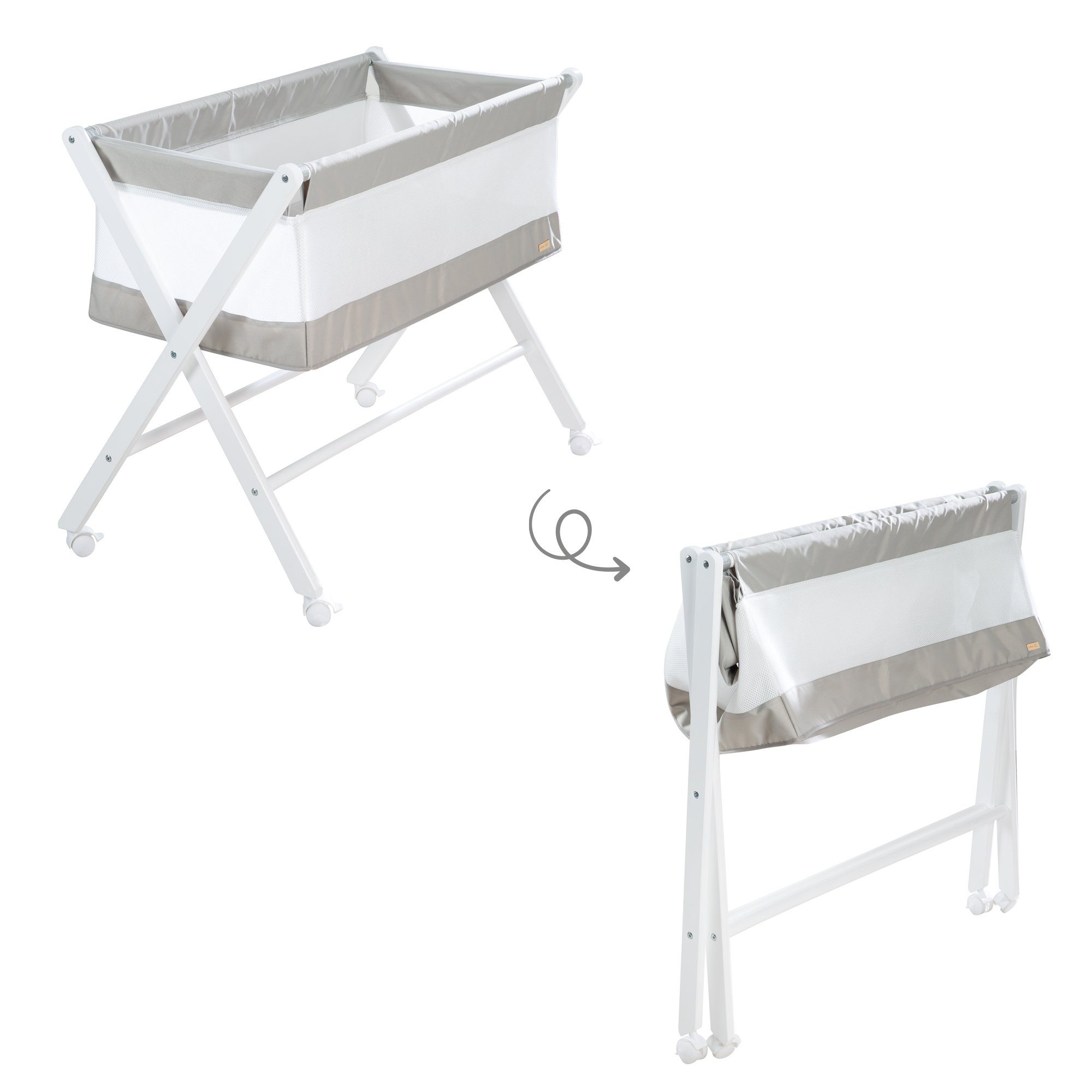 roba® Stubenbett klappbar - Babybett 80 x 50 cm - Atmungsaktiv - leicht - mobil, Canvas- & Mesh-Material, inkl. Rollen & Matratze