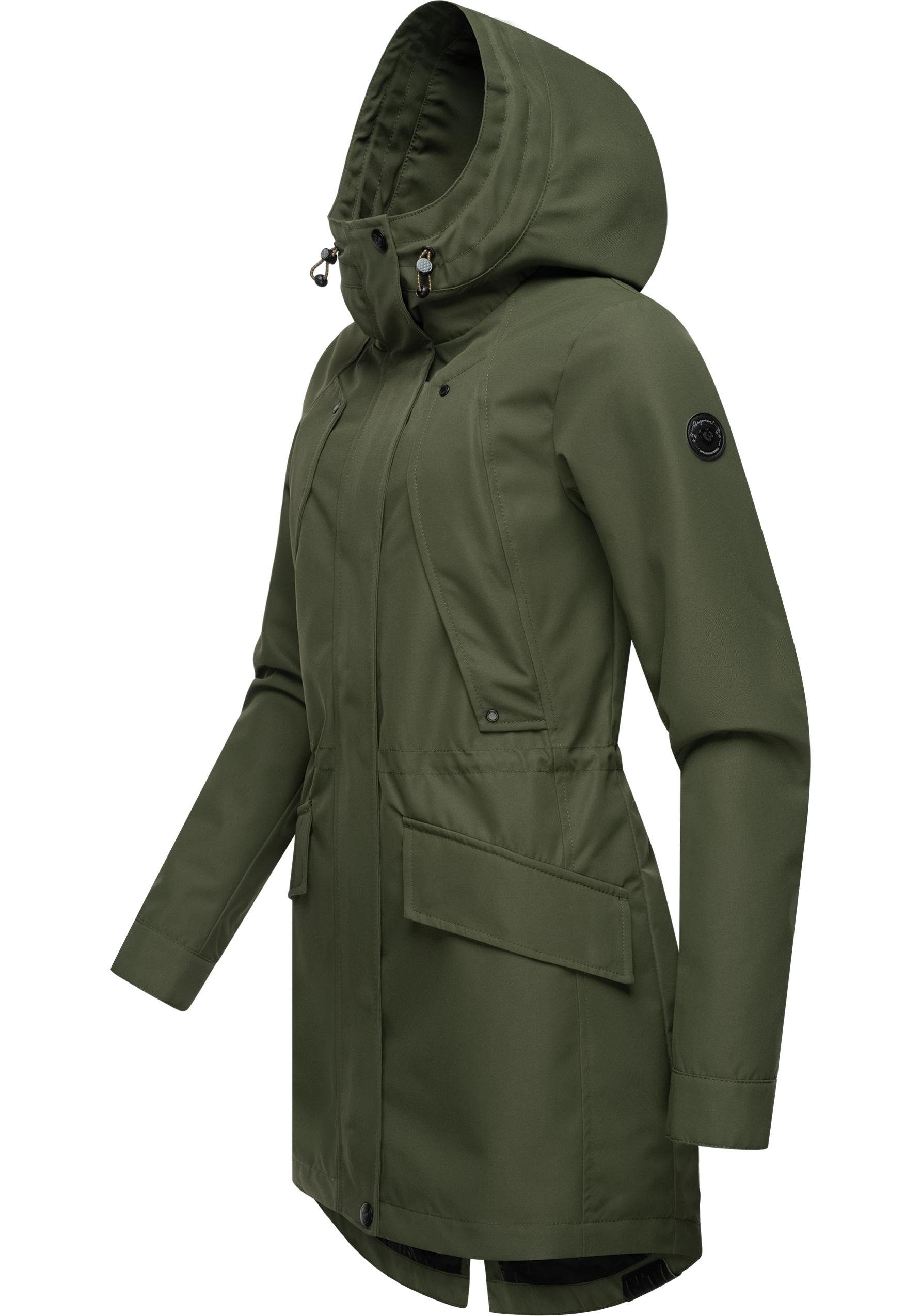 Ragwear Regenmantel Begonia Wasserdichter Damen Übergangsmantel mit großer Kapuze