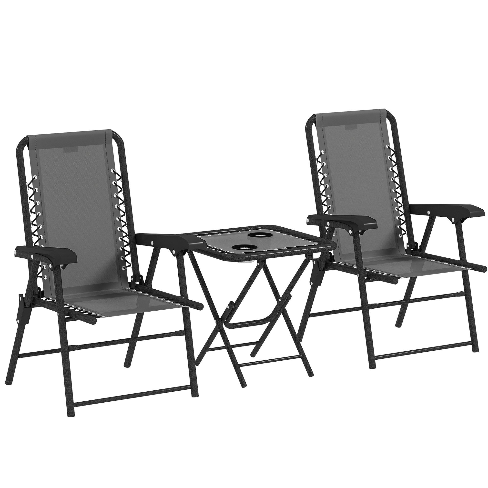 Outsunny Balkonset mit klappbar Bistrotisch, Becherhalter, Gartenstühlen, (Bistro Set, 3-tlg., Gartenmöbel Set), Dunkelgrau