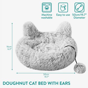 Navaris Tierbett Donut Katzenbett mit Ohren und Spielzeug - maschinenwaschbar - weich