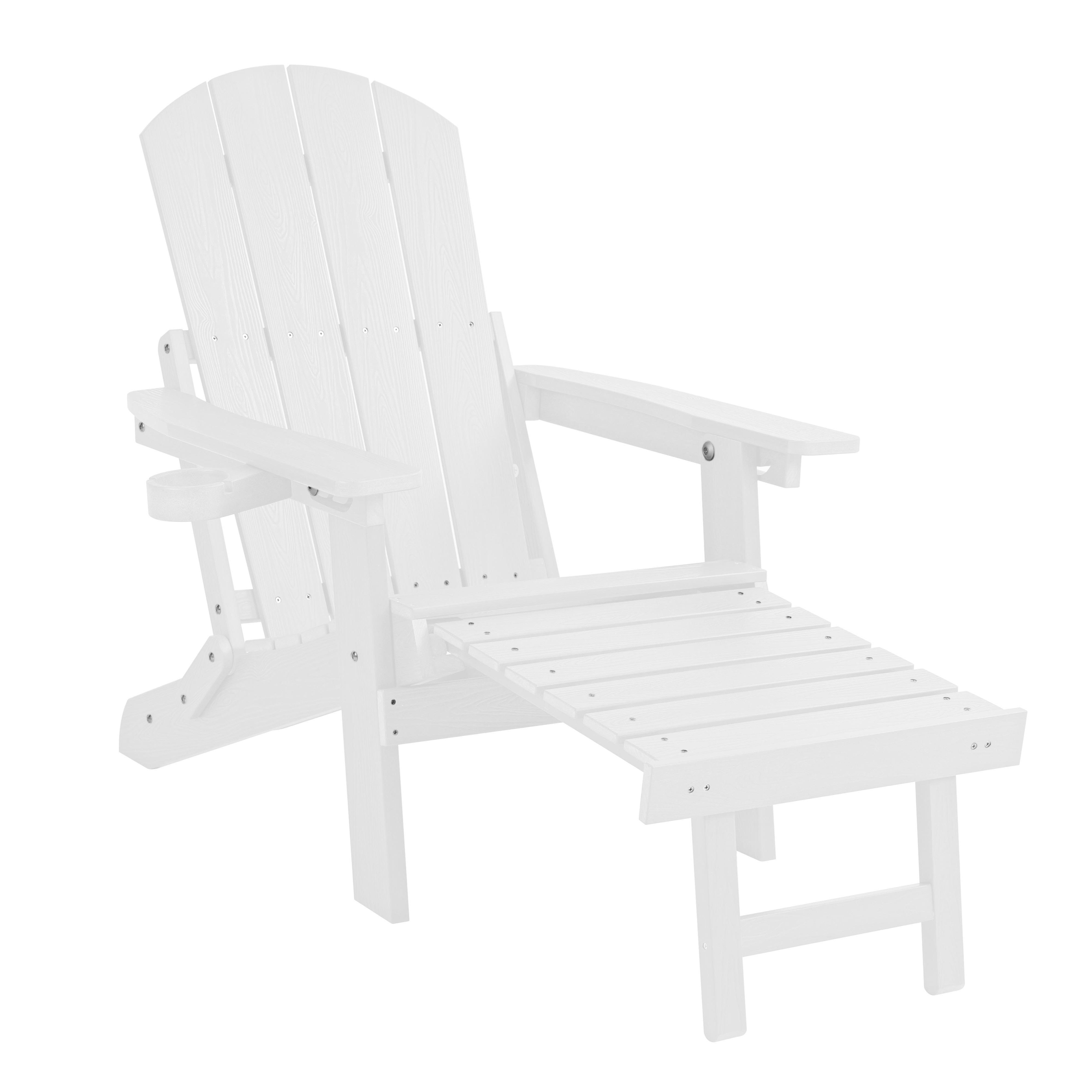 NJLyuhome Gartenstuhl Allwetter-Adirondack-Stuhl mit integrierter Fußstütze & Getränkehalter (1 St), Wetterfester Adirondack-Stuhl für Terrasse, Balkon & Garten