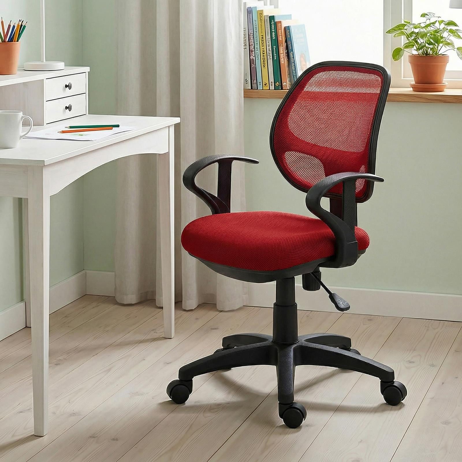 IDIMEX Schreibtischstuhl COOL, für Kinder ergonomisch und höhenverstellbar mit Armlehnen Rot