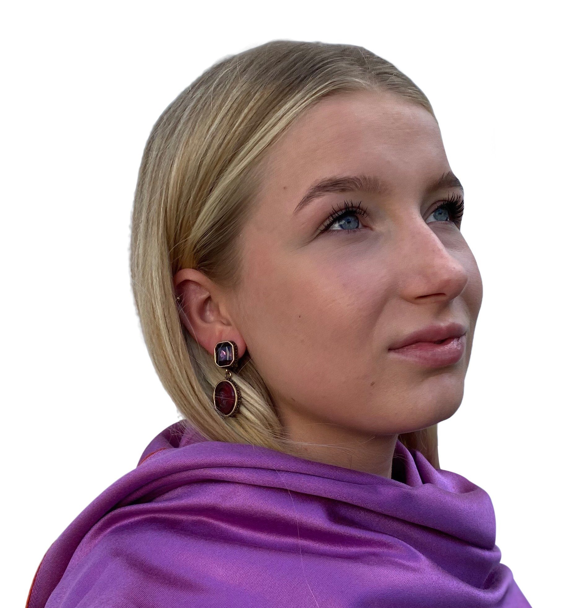Mugello Paar Ohrclips Emilia Clips lila-rot elegante Abendohrringe, Handarbeit Designer EXTASIA mit Gemmen aus böhmischem Glas