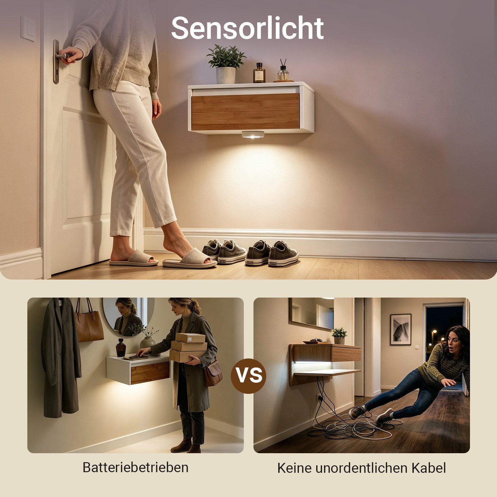 SoBuy Wandregal FBT175, Nachttisch Nachtschrank hängend, Wandschrank Bettablage, Wandschrank mit Bewegungssensor Licht, mit Schublade, Schlafzimmer – Bild 2 von 5