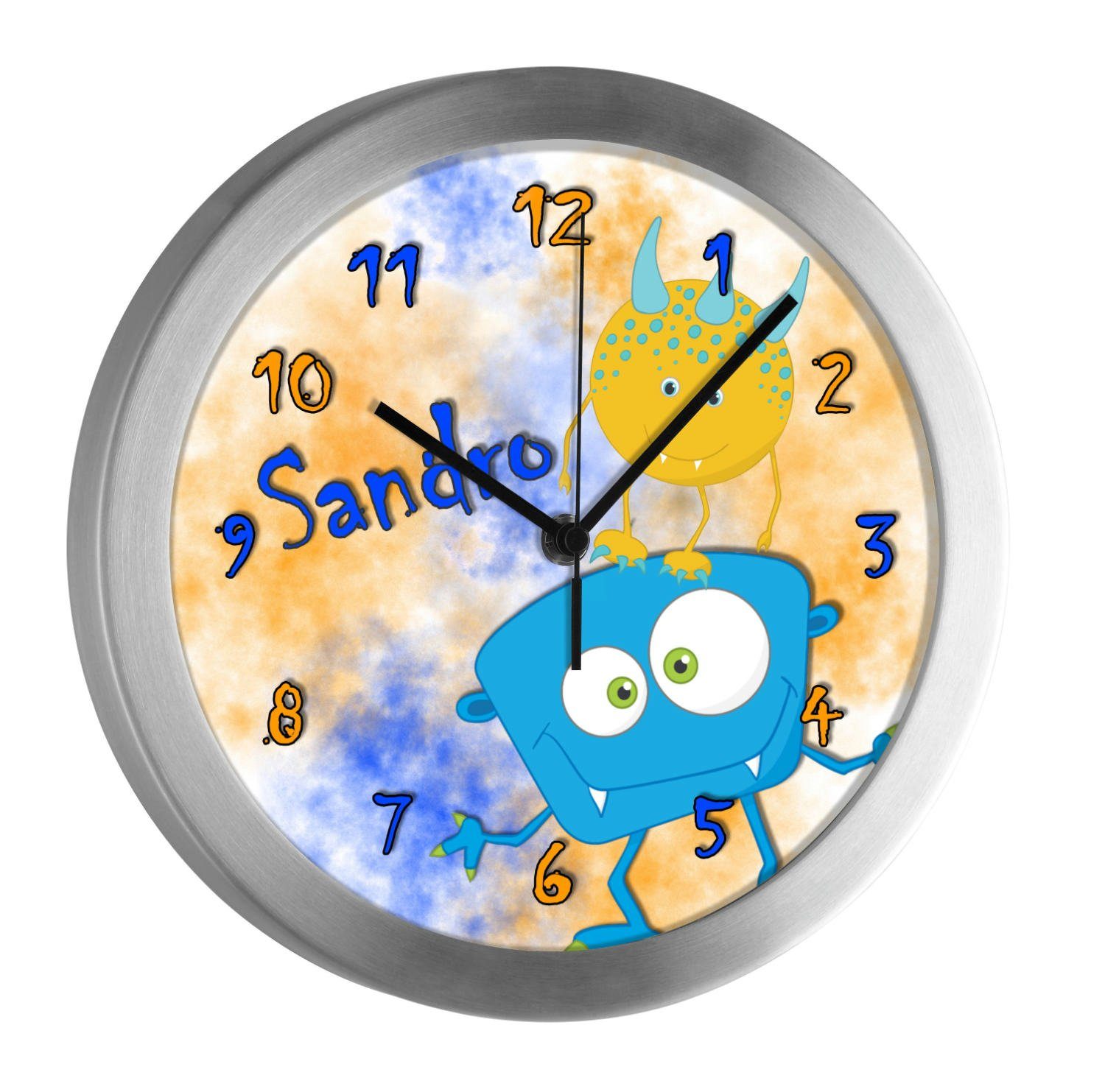 personalisiert Wanduhr Kinder Monster Kinderzimmer Funkwanduhr CreaDesign