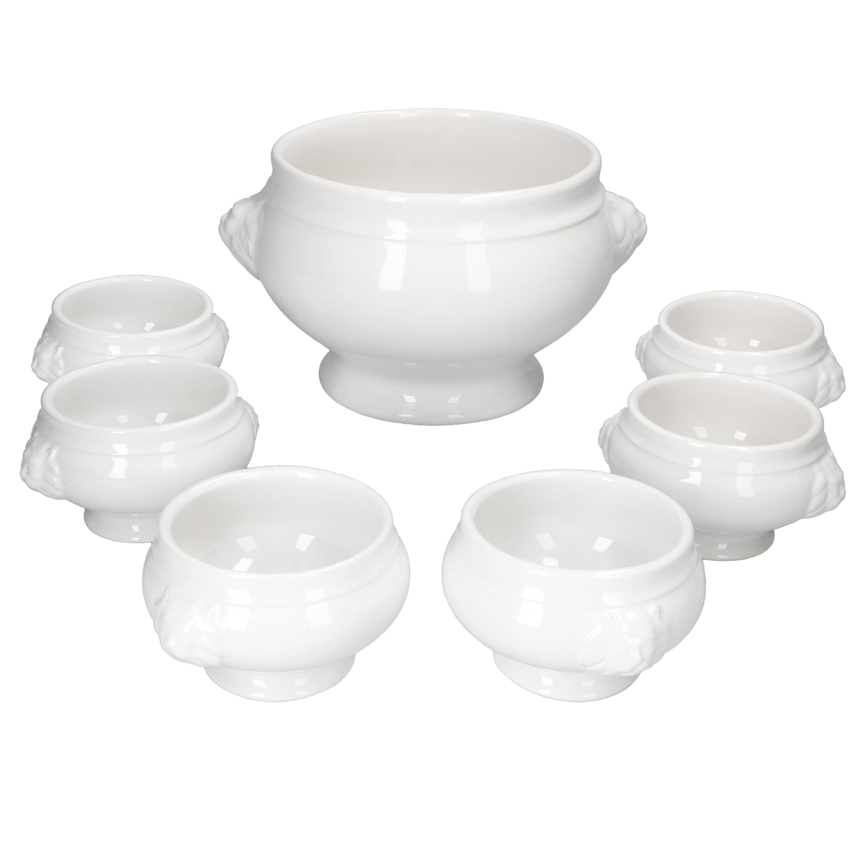 MamboCat Suppenschüssel LEO Löwenkopf-Terrinen Set 7-tlg. I 1x 2 L + 6x 0,25 L, Steingut