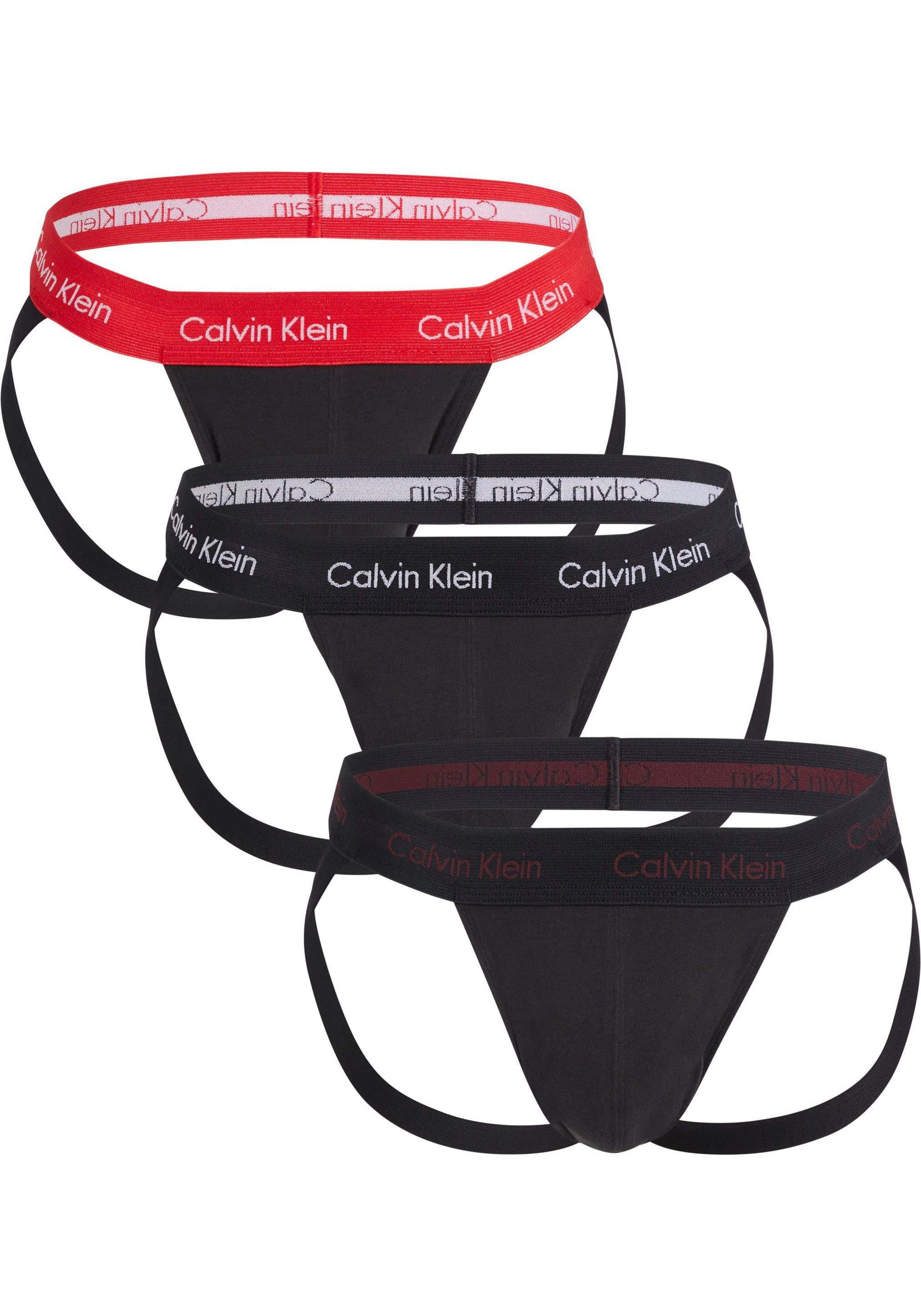 Calvin (Packung, Logo-Elastikbund 3PK STRAP mit String JOCK Underwear Klein 3er-Pack)