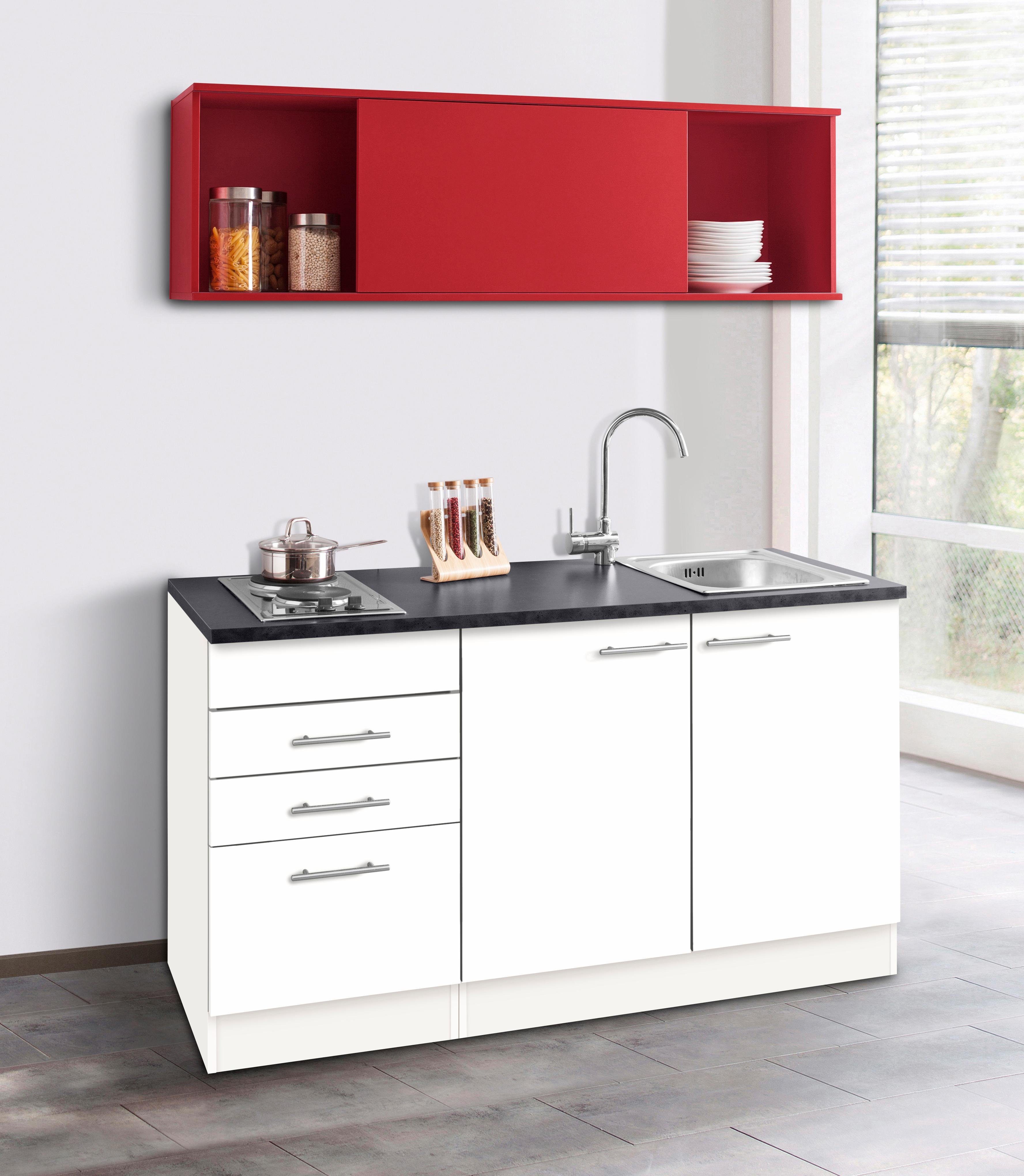 OPTIFIT Küchenzeile Mini, mit E-Geräten, Breite 150 cm weiß/rot/anthrazit | weiß