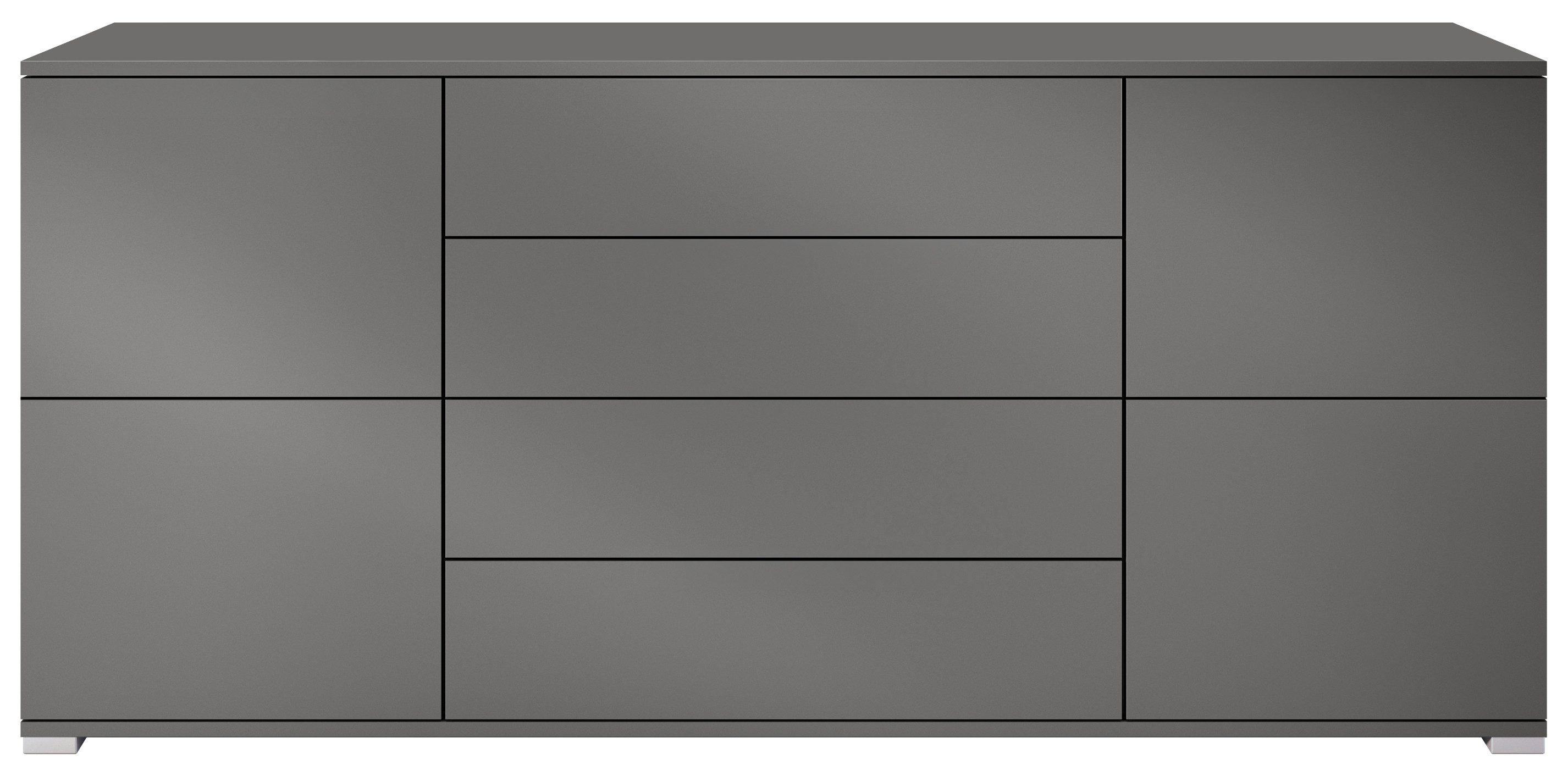 Vladon Sideboard Rova V2 (Kommode mit 4 Türen, 4 Schubladen, Made in Germany), Anthrazit matt/Anthrazit matt (166,5 x 75,5 x 35)