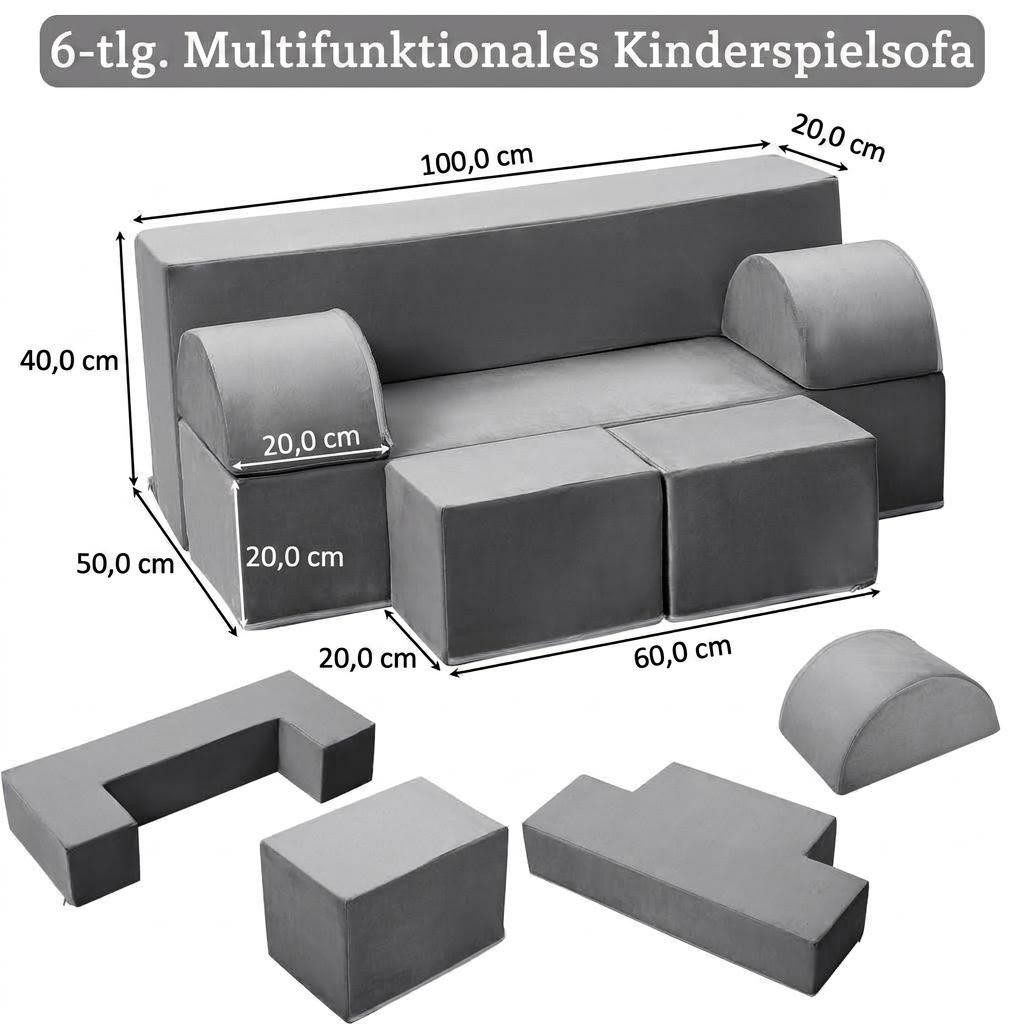 GarveeMore Kindersofa 6-teilig–Spielsofa Spielcouch Modulare Kinderspielcouch für Kinder