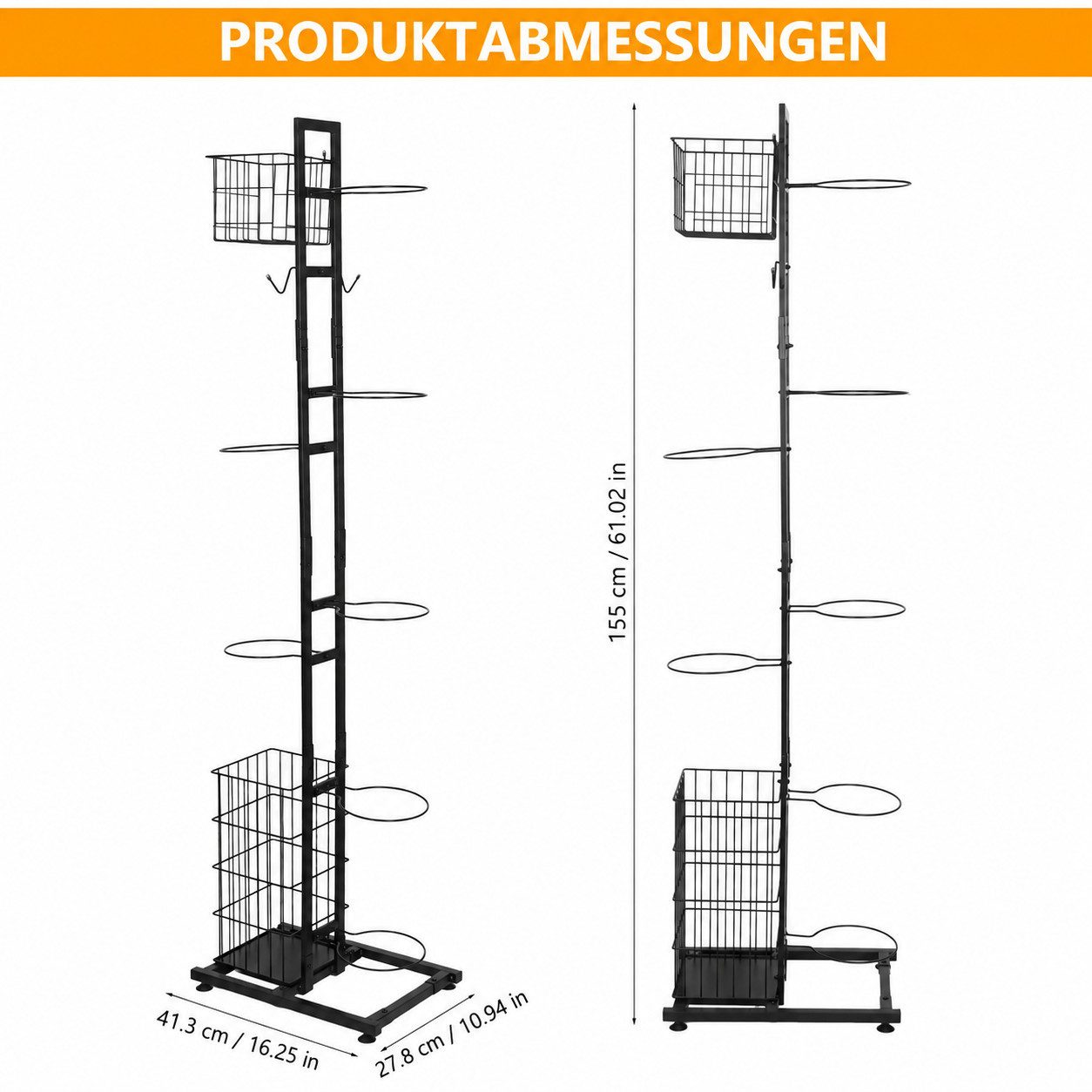 BlingBin Mehrzweckregal Ballständer 155 cm, Sportgerätehalter für 7 Bälle und Schläger, Ballaufbewahrung 1-tlg., Sportgeräte organizer, Basketball Aufbewahrungs – Bild 3 von 5