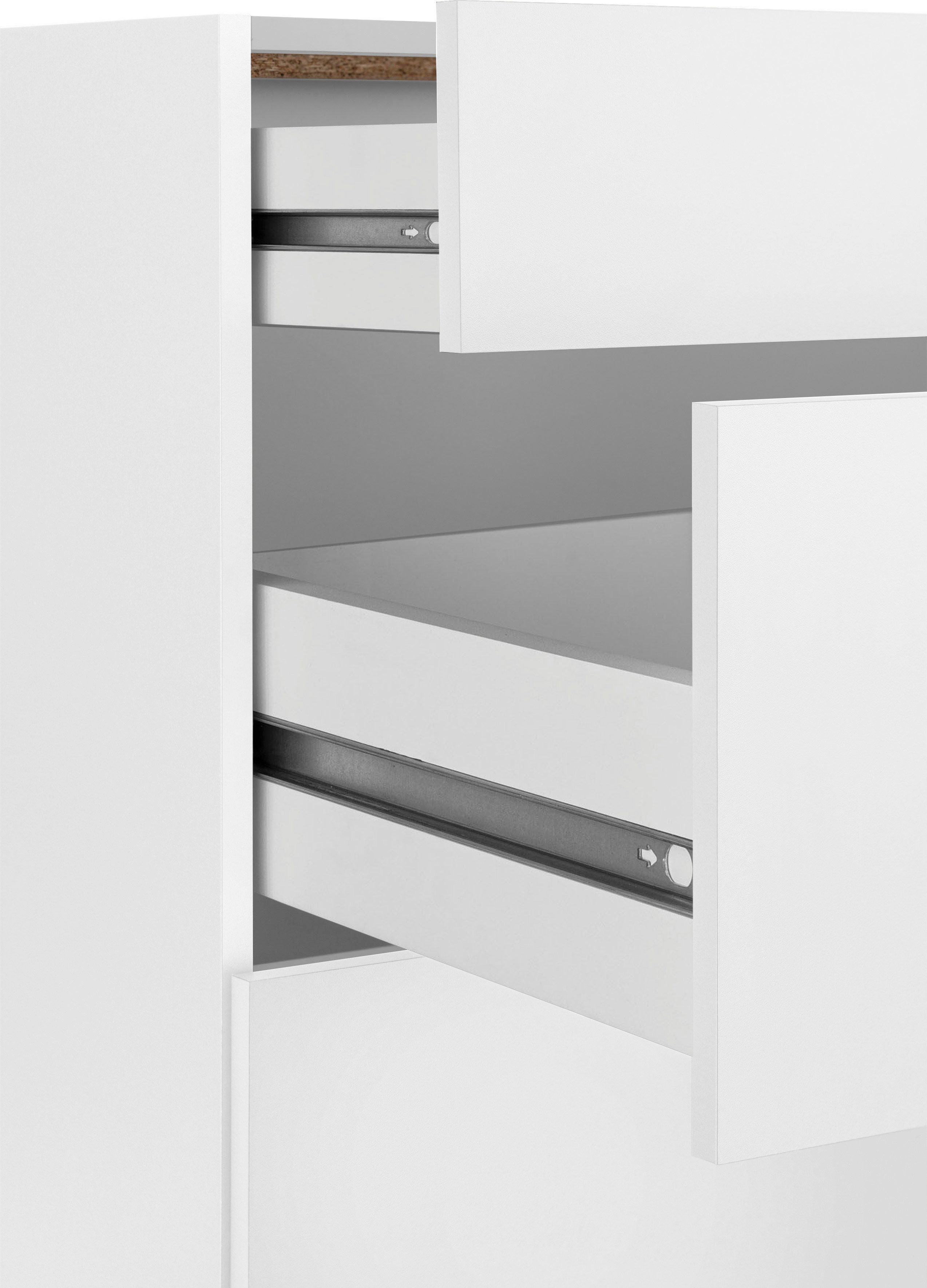 wiho Küchen Unterschrank Unna 50 weiß/weiß cm 2 | Auszügen, großen Arbeitsplatte Weiß mit breit, ohne
