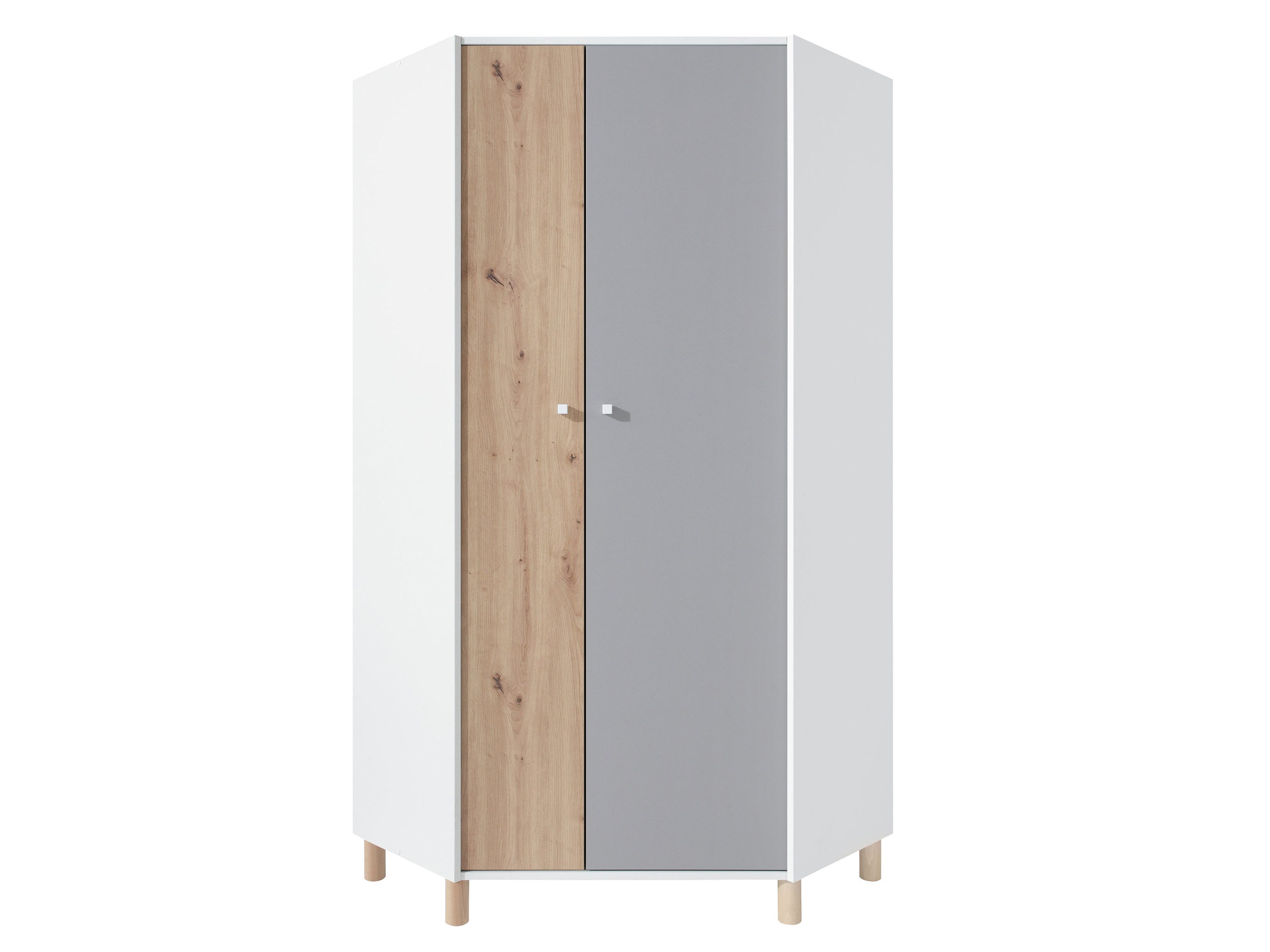 Beautysofa Eckkleiderschrank FIGO mit 2 Türen (Eckschrank für Mädchen und Jungen, mit Kleiderstange und Regalböden) Höhe: 190 cm