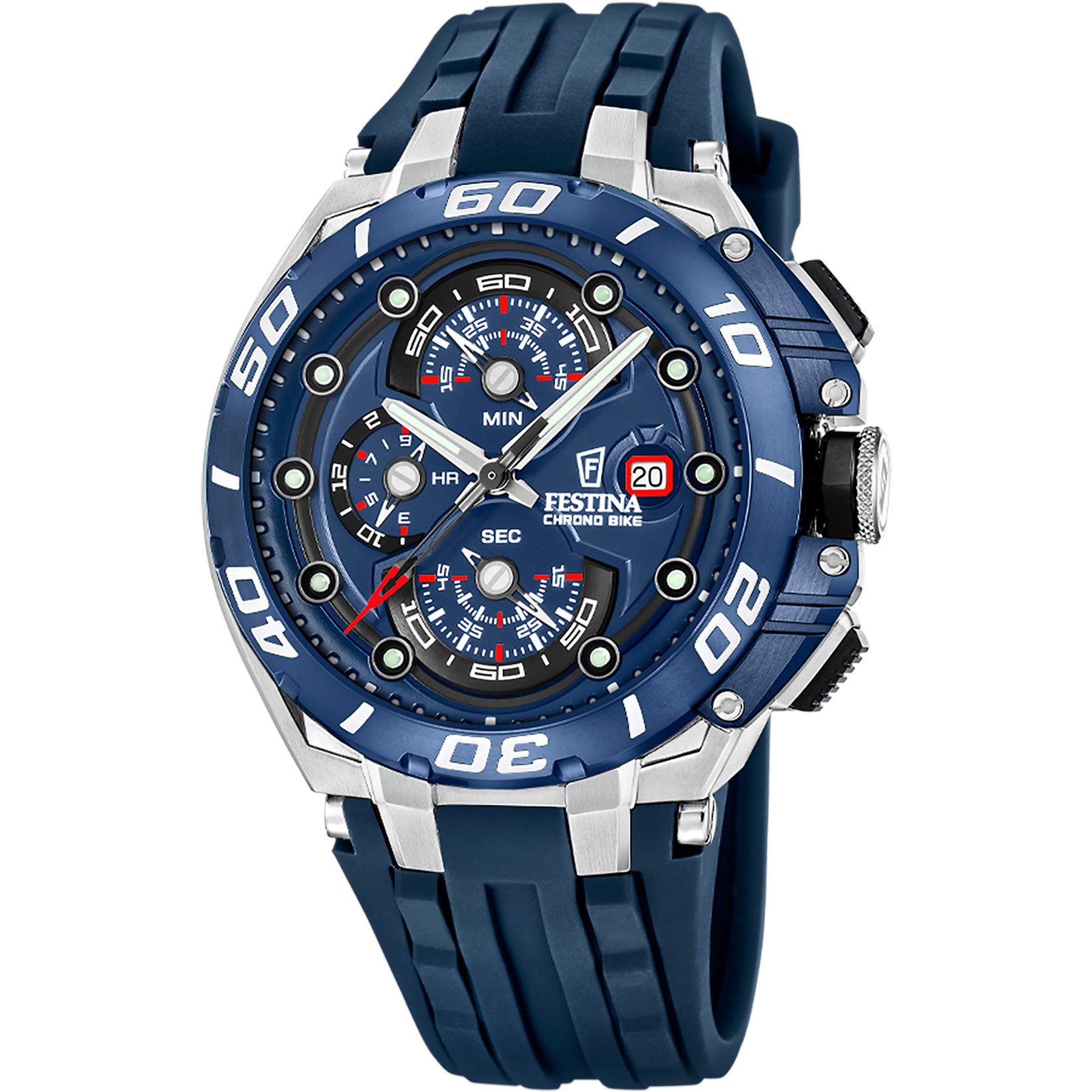 Festina Chronograph Chrono Bike Herrenuhr F20755-4 46 mm Blau Silikonband 20 Bar