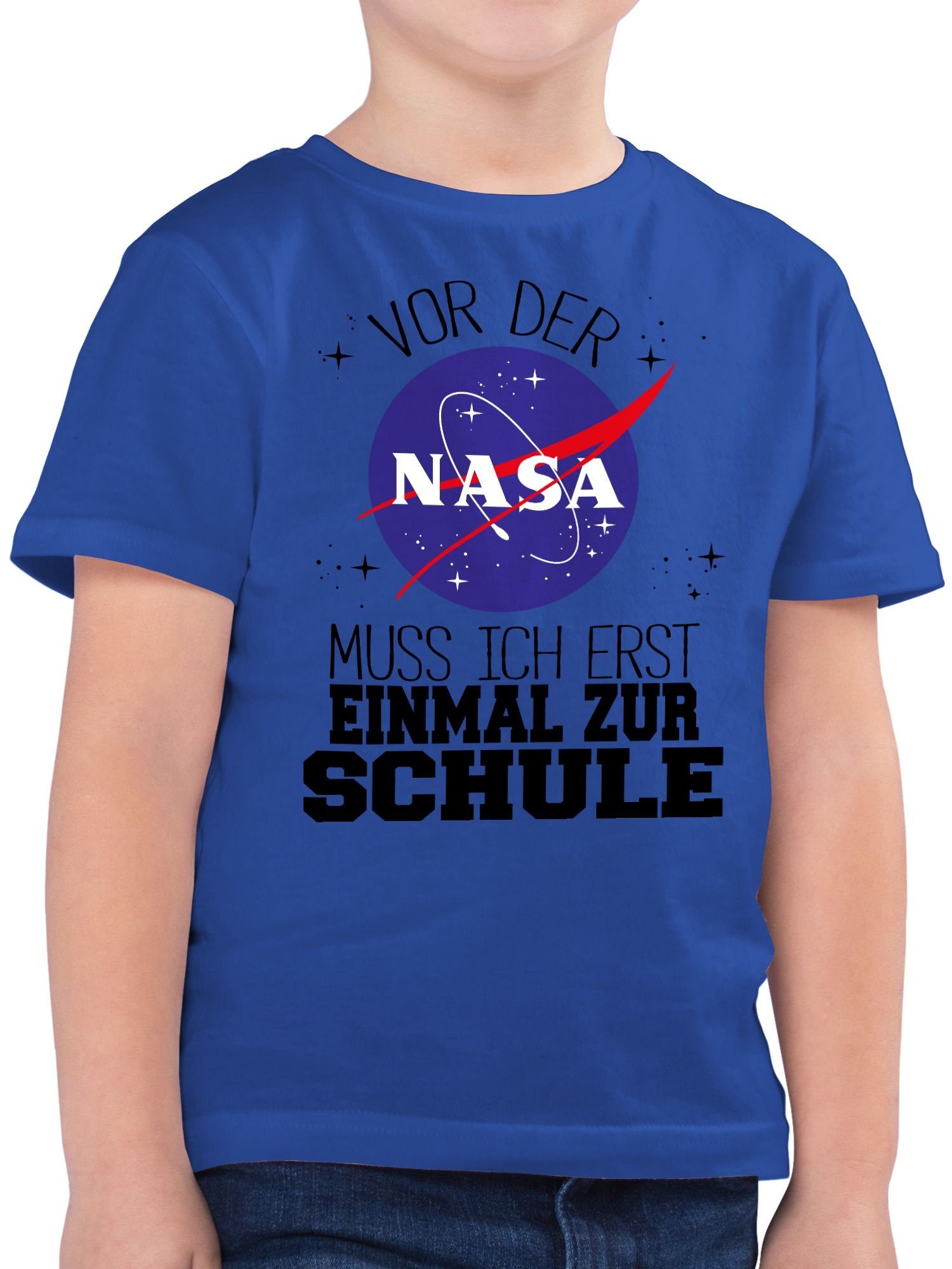 Vor einmal T-Shirt Nasa Einschulung Geschenke ich Schulanfang Schule muss erst Royalblau Shirtracer schwarz der zur Junge 3