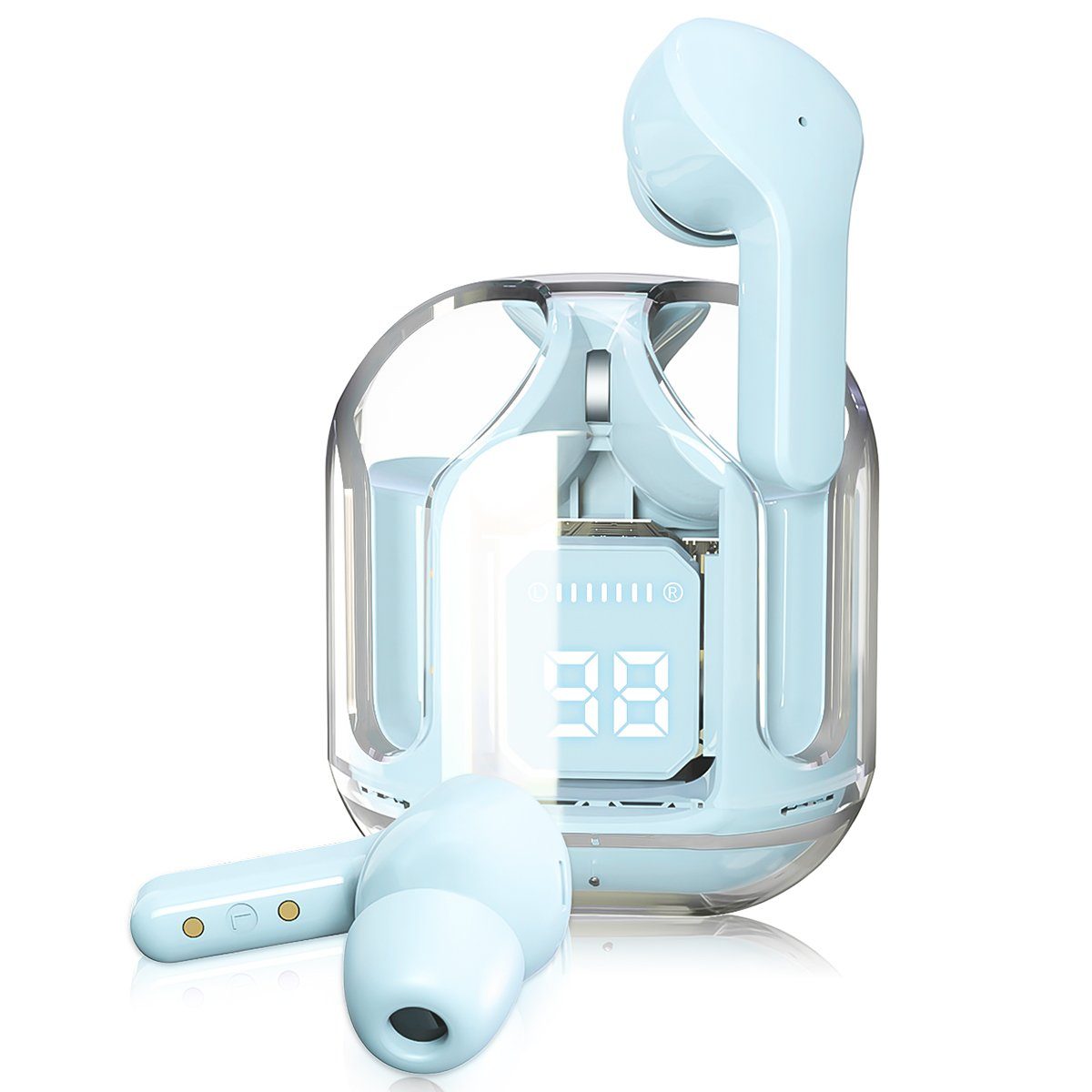 7Magic Kabellos Kopfhoerer mit Dual Mikrofon wireless In-Ear-Kopfhörer (Komposit-Audiotreiber für HiFi Stereoklang, Bluetooth 5.3 + EDR, 1,5 Stunden Wiedergabe mit einer 10-minütigen Aufladung) Blau
