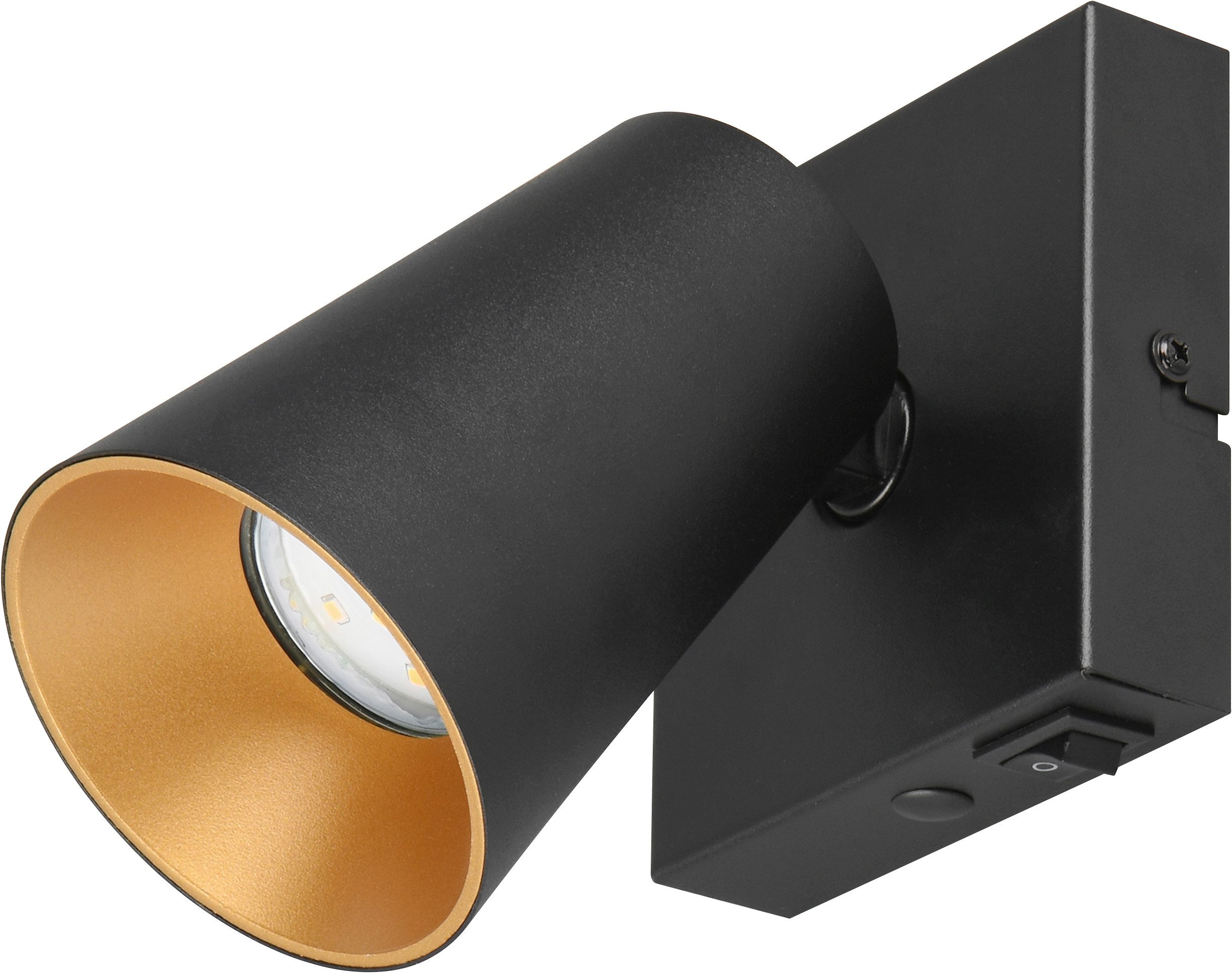 TRIO Leuchten Wandstrahler SHARP, Spot 1-flammig exkl 1x GU10 max 10W schwenkbar & drehbar, Ein-/Ausschalter, Leuchtmittel wechselbar, warmweiß - kaltweiß, Schirm innen gold, Kippschalter, Spot für Wandmontage + Deckenmontage