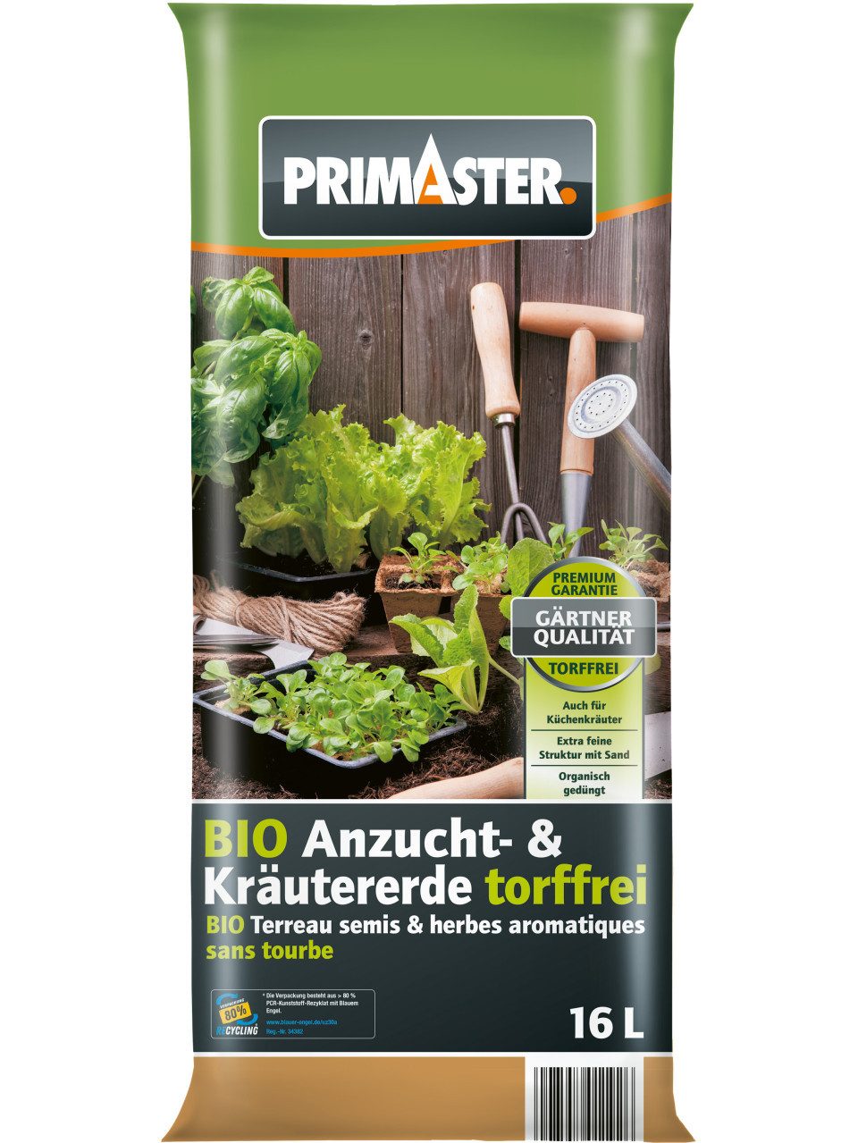 Primaster Spezialerde Primaster Kräuter- & Anzucht Erde torffrei 16 L, Torffrei