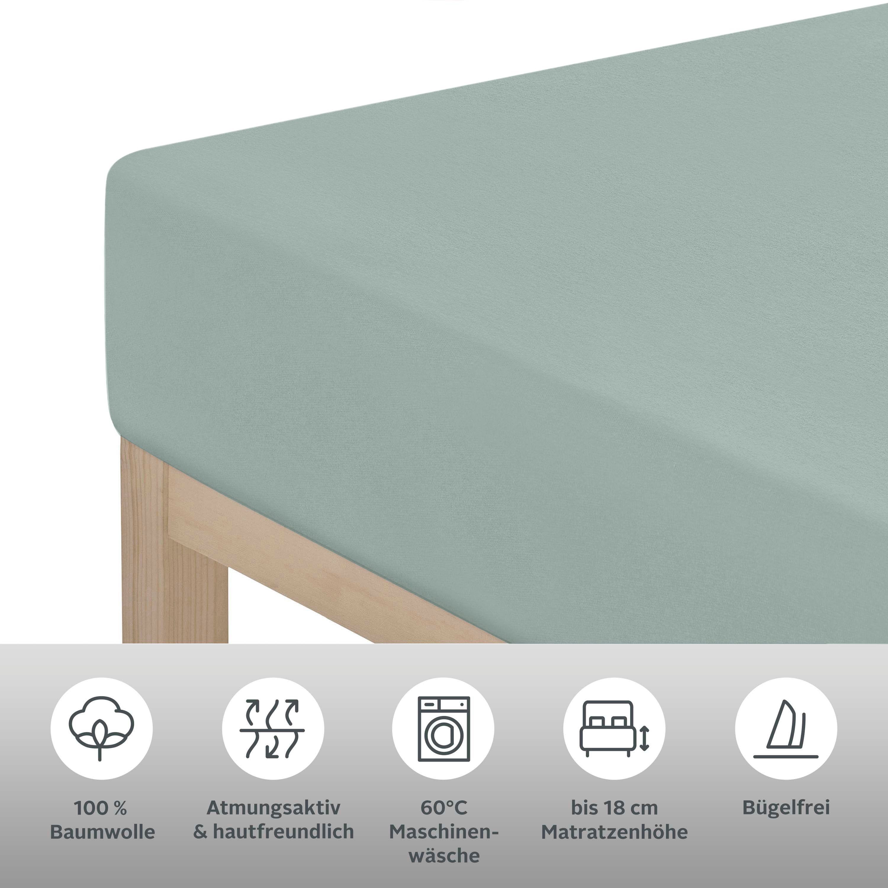 OTTO home Spannbettlaken PHYSALIS Comfort 100% Baumwolle, 150 g/m², Jersey, Gummizug: rundum, (1 Stück), Bettlaken bis 20 cm Matratzenhöhe, weich, bügelfrei, optimaler Sitz