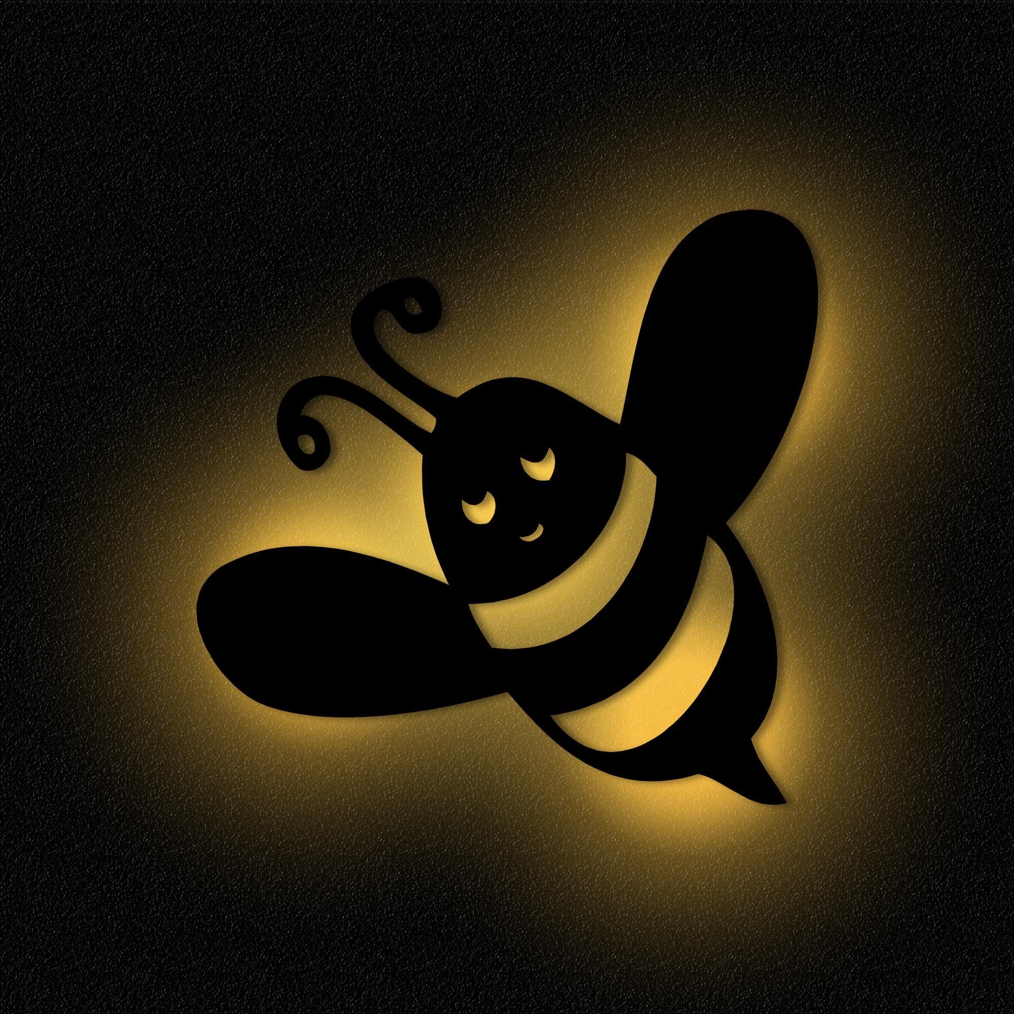 I Namofactur Warmweiß Nachtlicht LED fest integriert, MDF Kinderzimmer LED Biene Holz, Kinder Wandlampe Nachtlicht