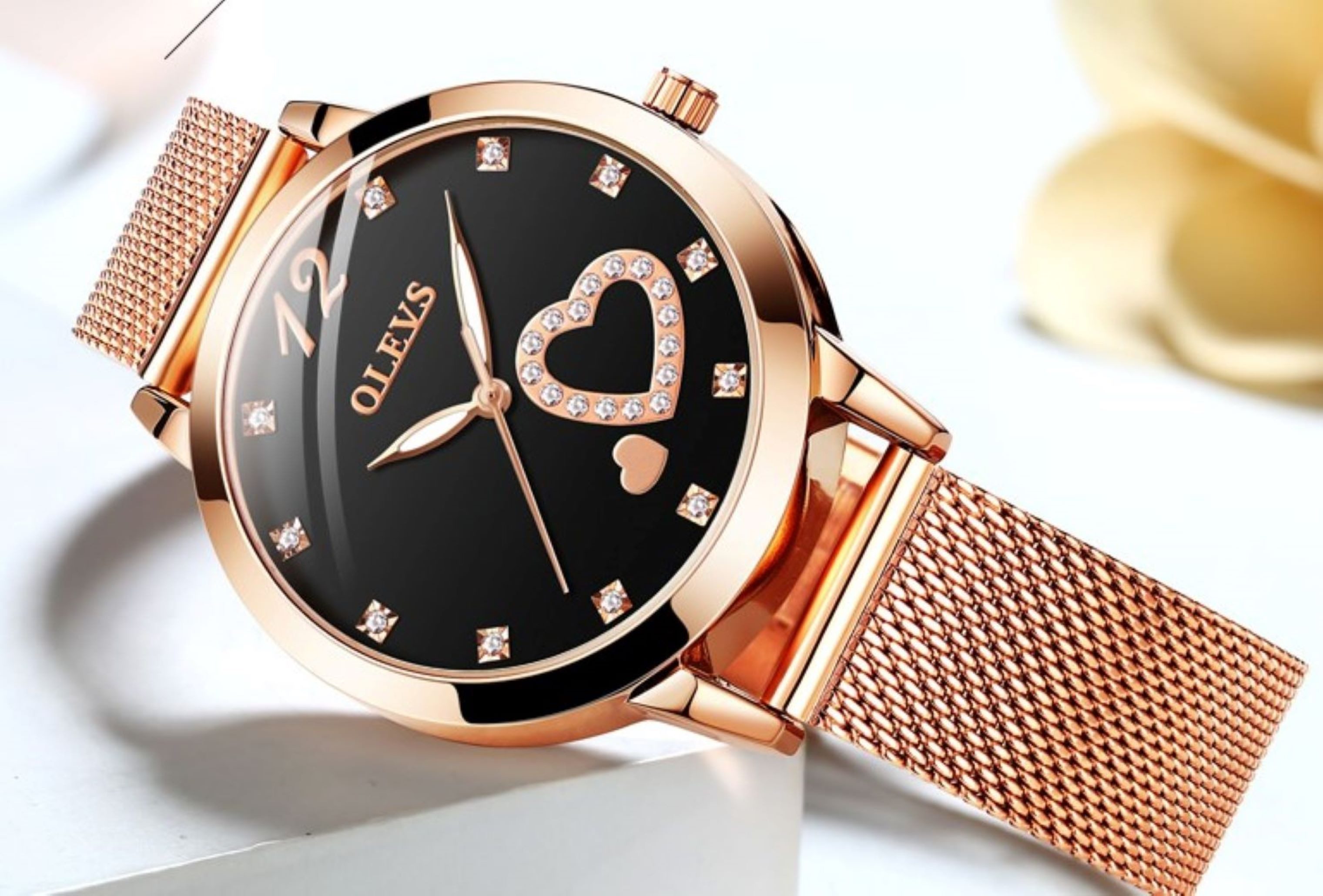 Tidy Quarzuhr Damenuhr Roségold mit Herz-Diamant – Glamouröse Schmuckuhr günstig online kaufen