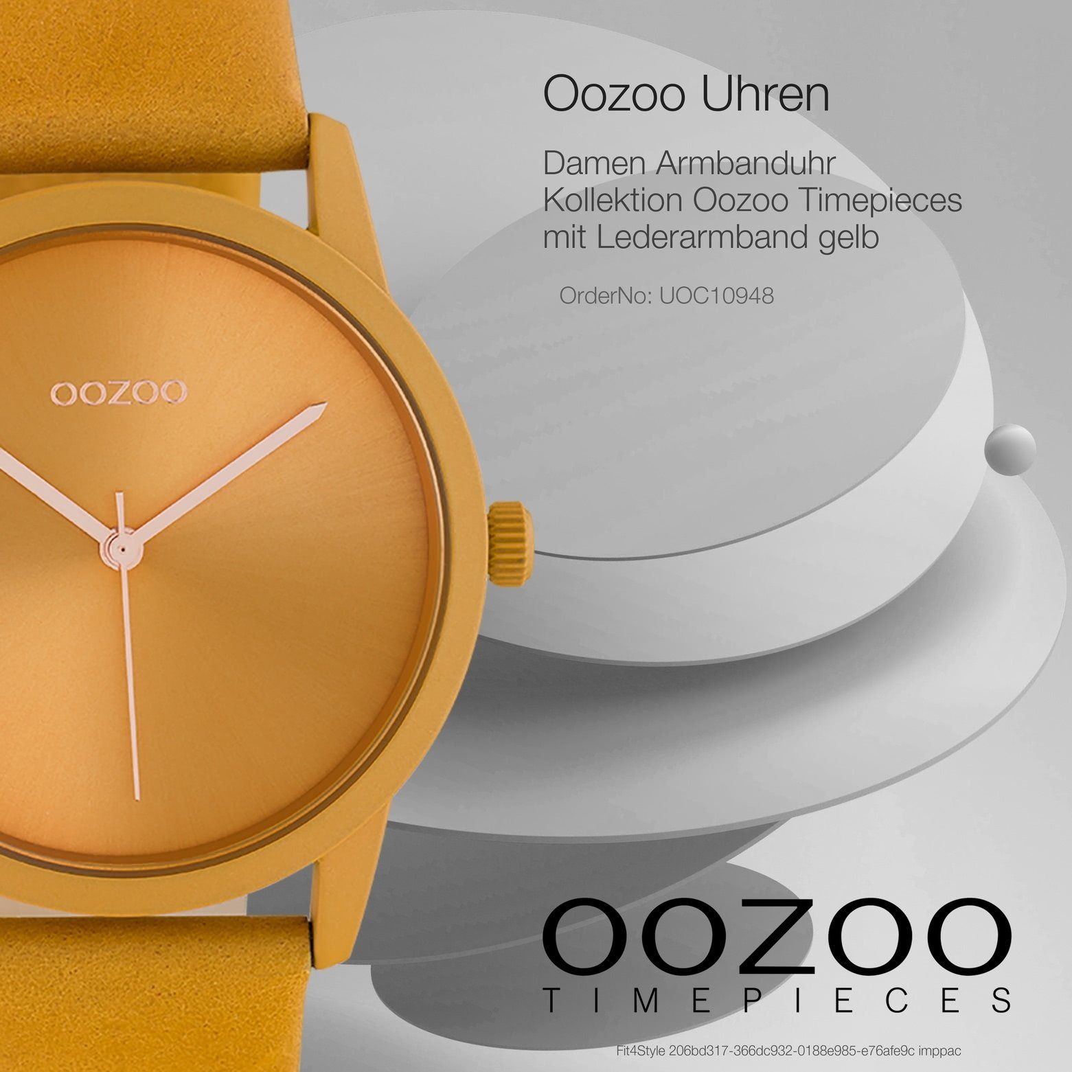 OOZOO Quarzuhr Oozoo Damen Armbanduhr gelb Analog, (Analoguhr), Damenuhr rund, mittel (ca. 38mm) Lederarmband, Fashion-Style