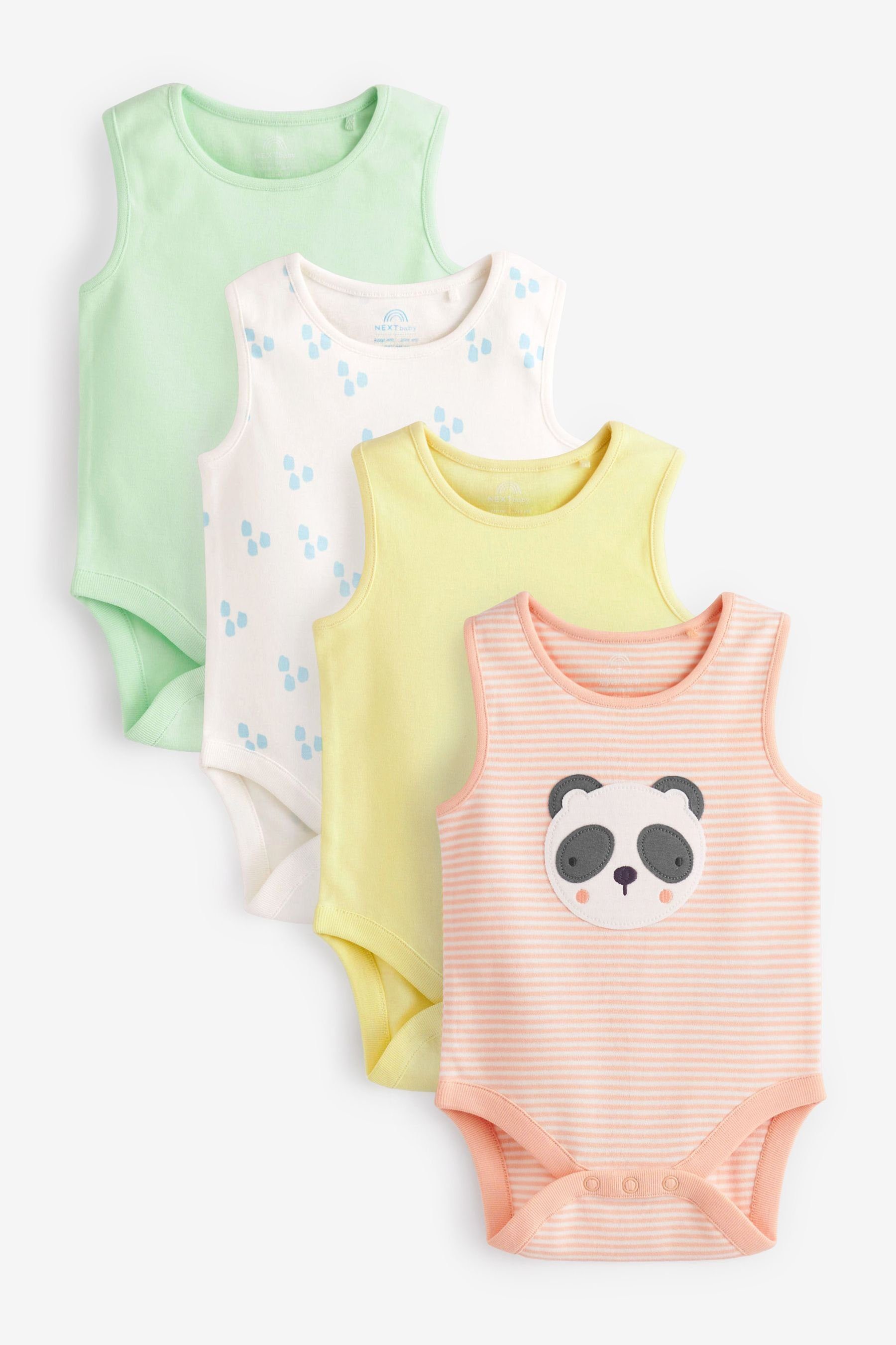 Next Body Ärmellose Baby-Bodys mit Pandamotiv, 4er-Pack (4-tlg) | Unterwäsche-Bodies