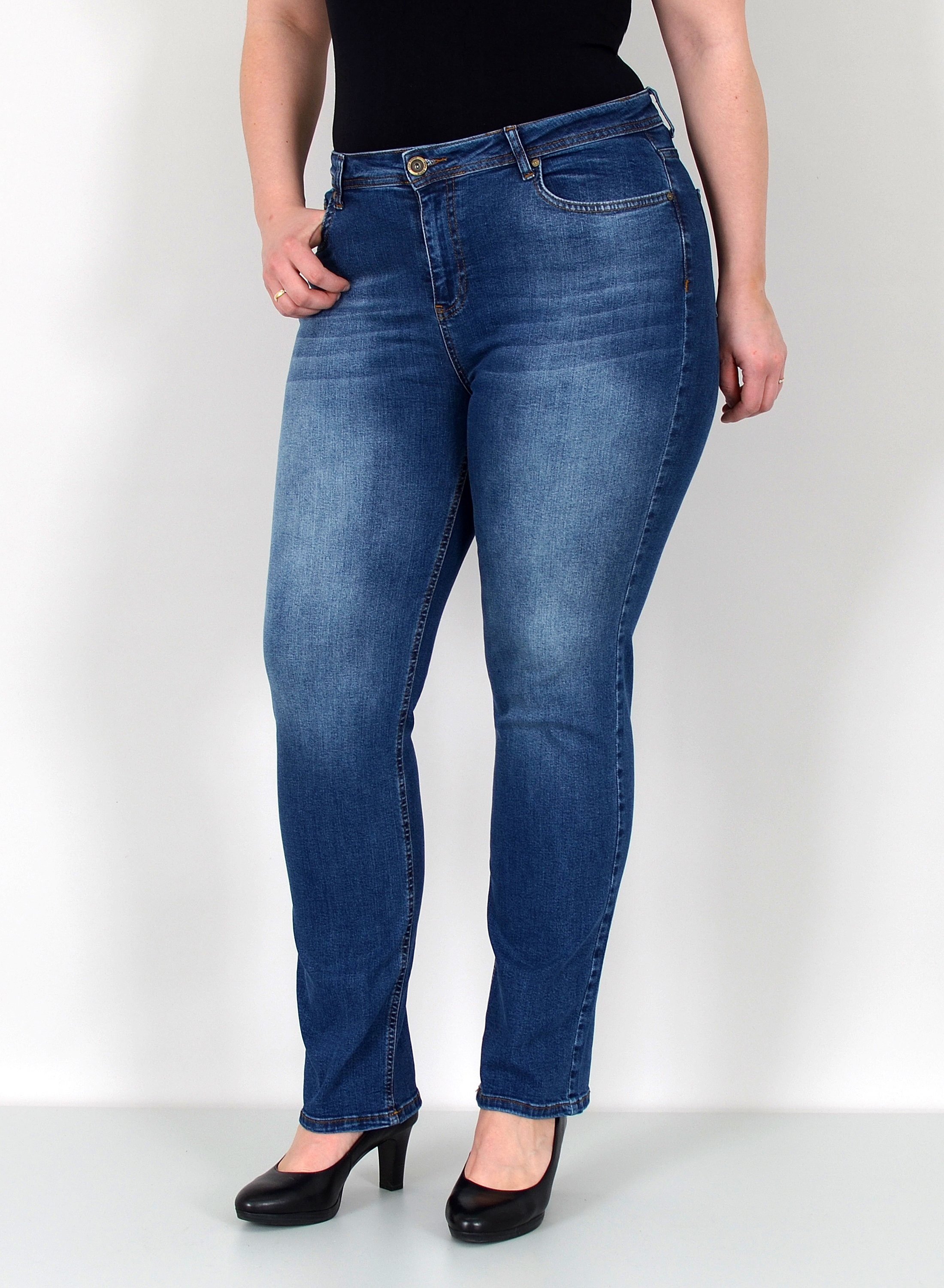 ESRA Straight-Jeans Damen Jeanshose Gerader Schnitt Stretch Hose hoher Bund günstig online kaufen