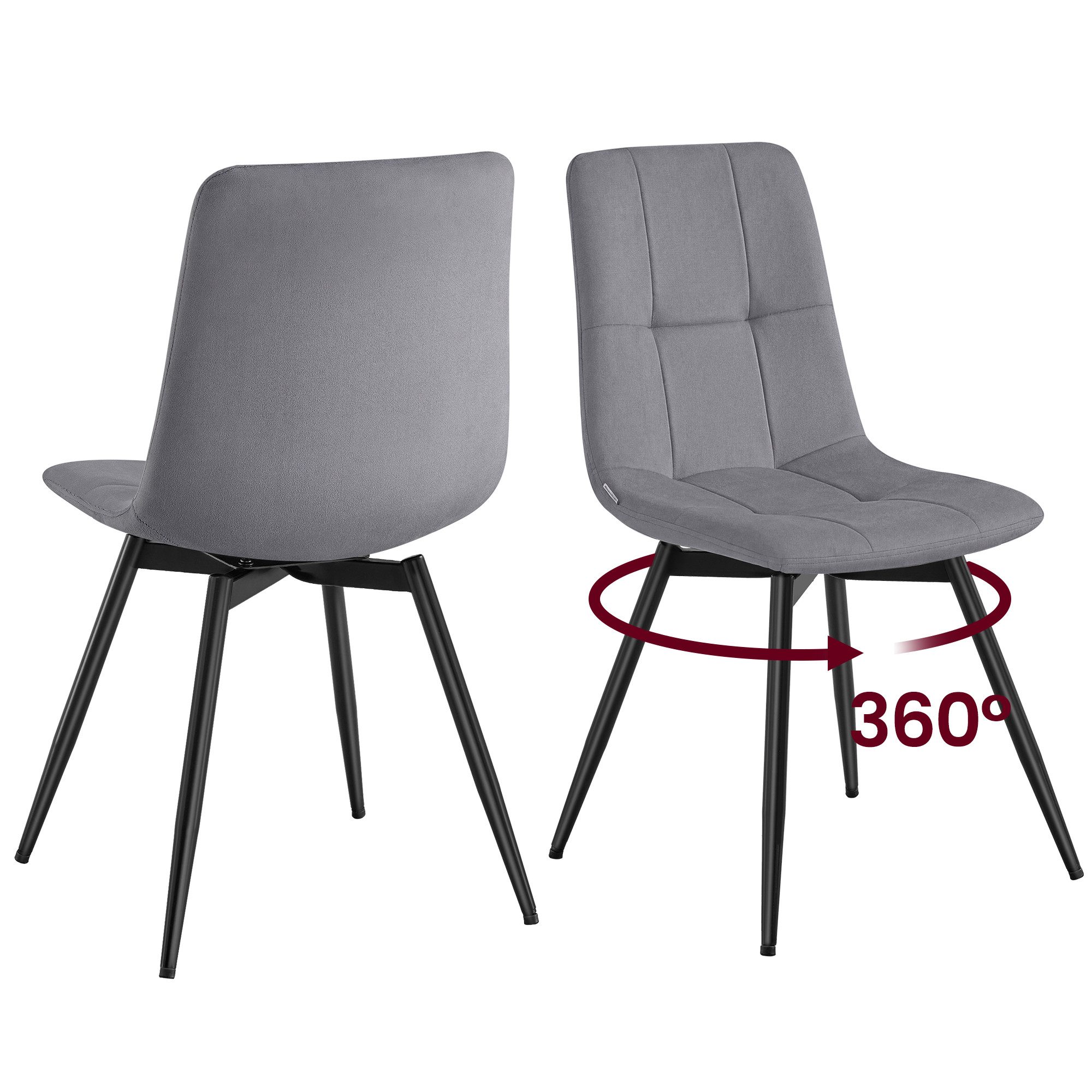 VASAGLE Esszimmerstuhl 360° Drehbar, aus Samt, Ergonomischer Samtstuhl, 2er Set, für Esszimmer und Wohnzimmer