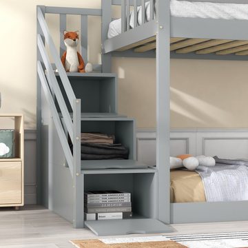 SOFTWEARY Etagenbett mit 2 Liegeflächen, Lattenrost und Rutsche (90x200 cm), Kinderbett inkl. Rausfallschutz