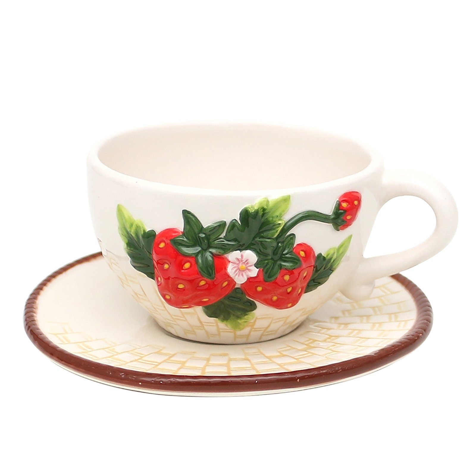 Keramik Tassen-Set Tasse Teetasse Untertasse Kaffeetasse Erdbeere, mit 2-teilig, Keramik, Neuetischkultur