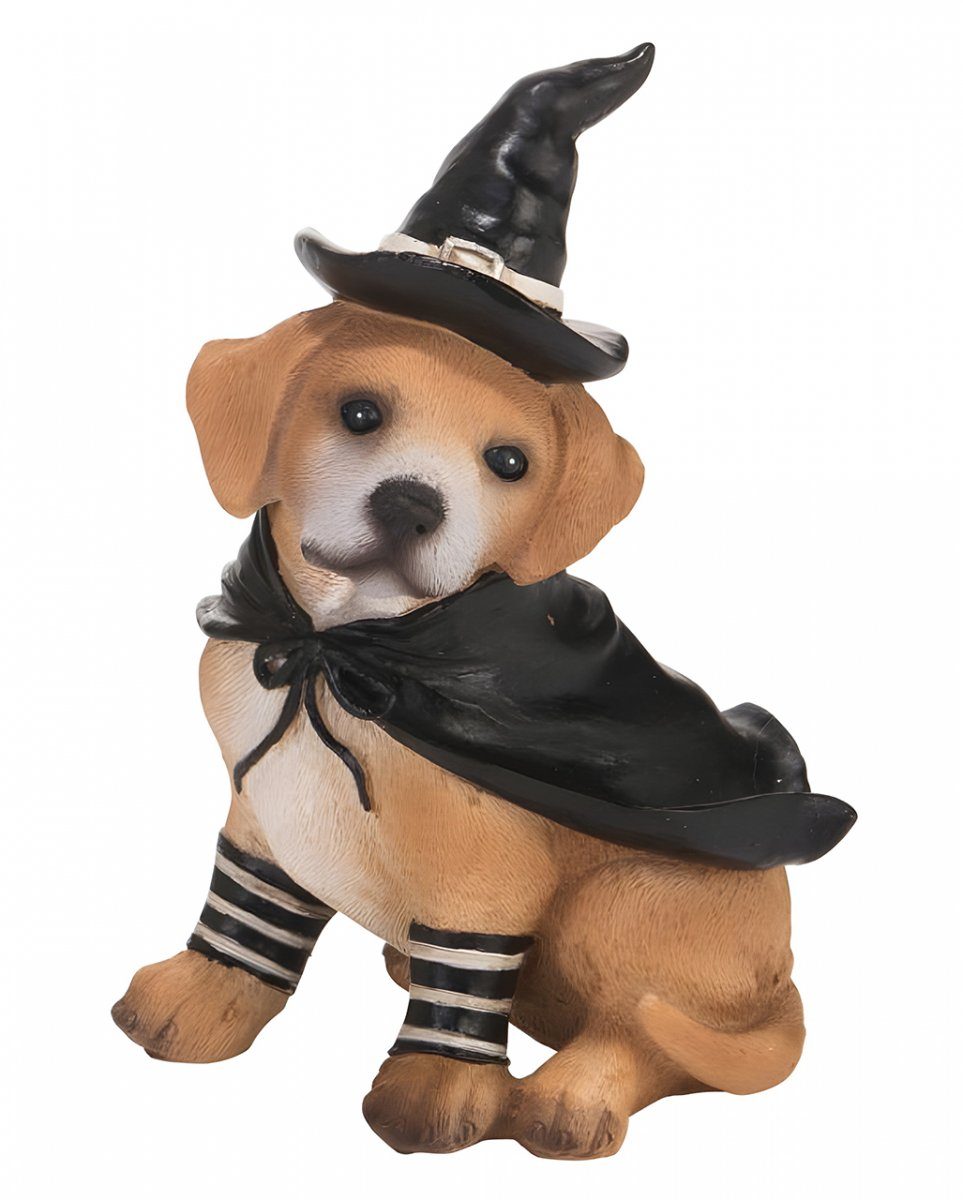 Horror-Shop Dekofigur Verkleideter Halloween Labrador im Hexenkostüm 13c