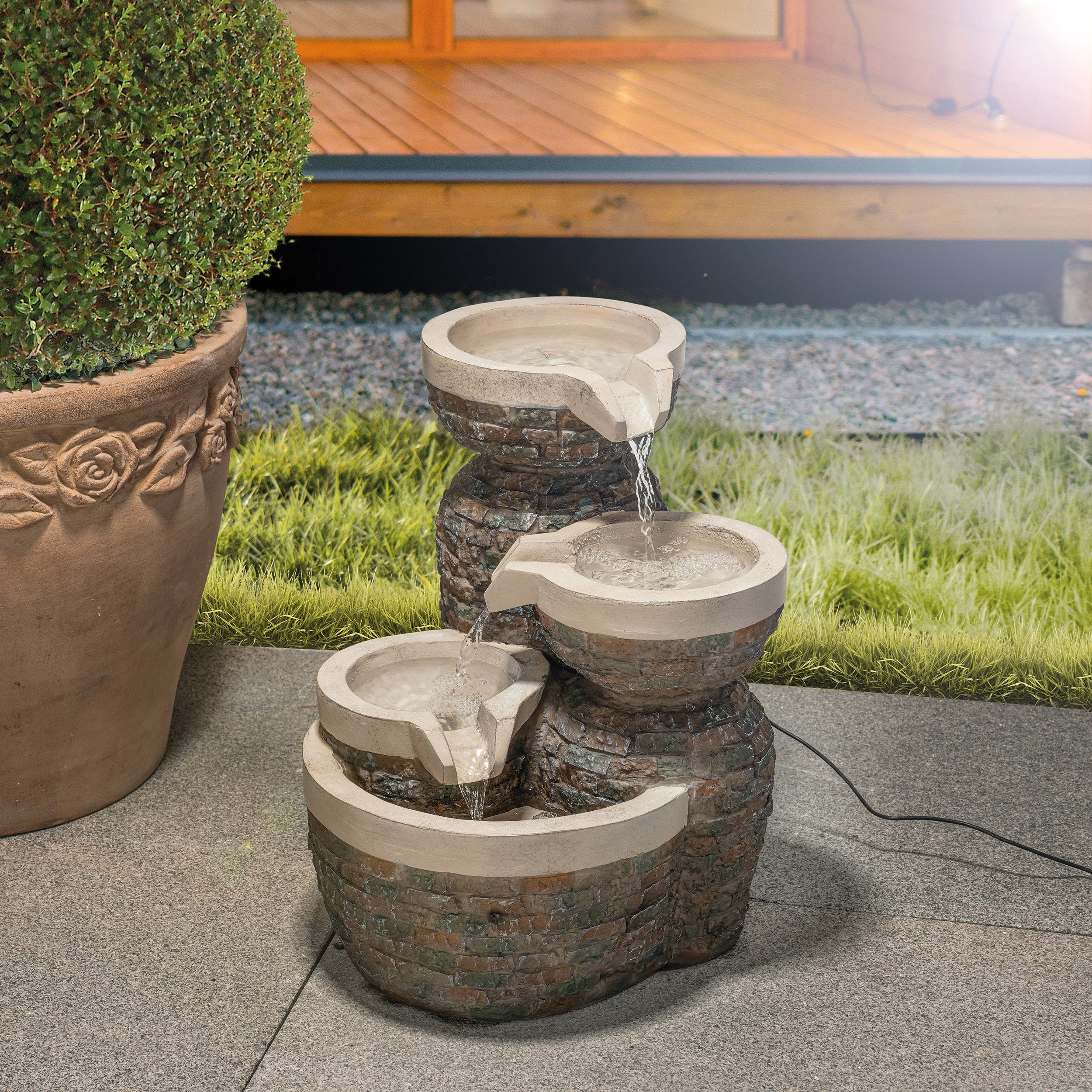 esotec Gartenbrunnen Solar Kaskadenbrunnen Bowl Fountain mit Direktbetrieb, 38x42cm 101311, (Komplettset)