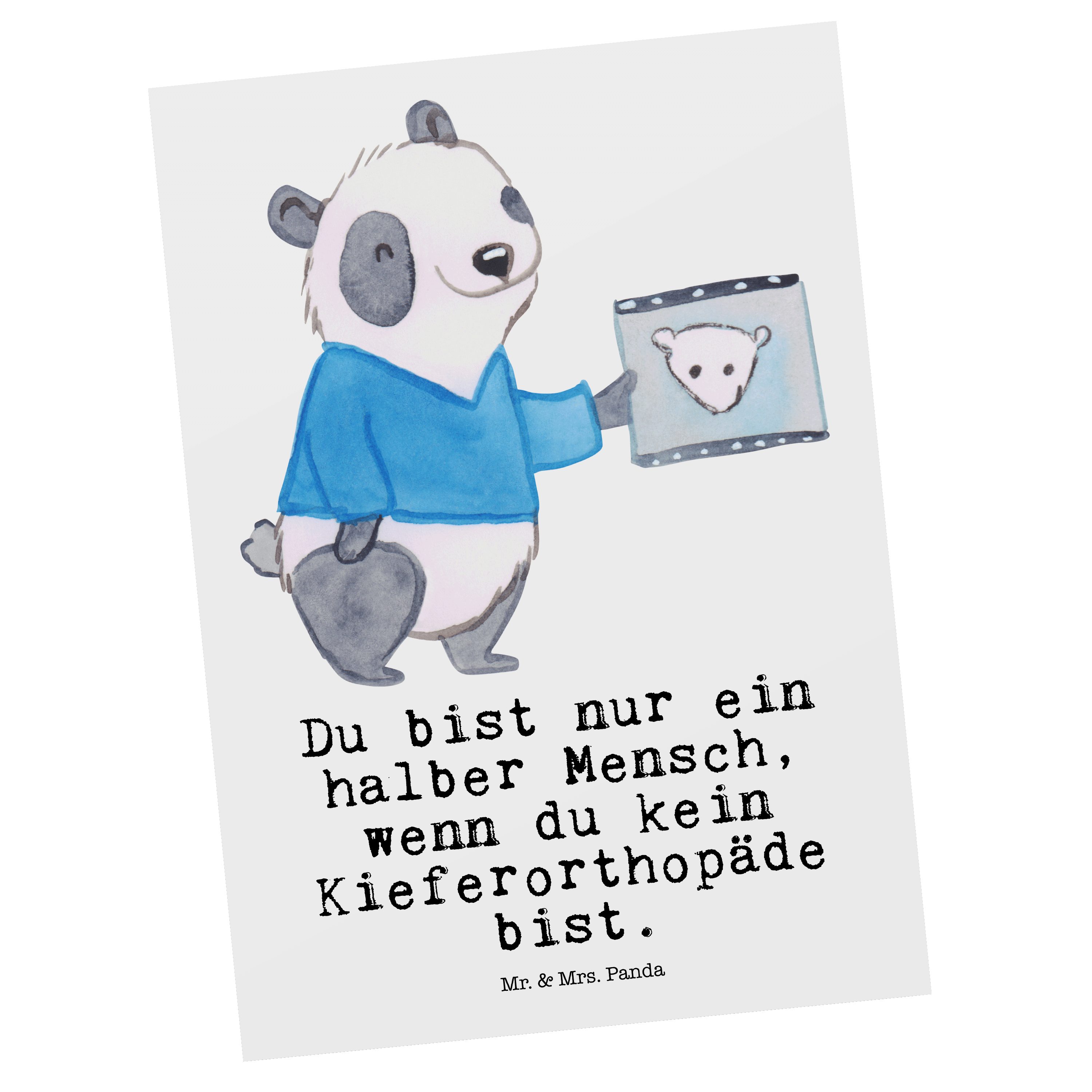 Mr. & Mrs. Panda Postkarte Kieferorthopäde mit Herz - Weiß - Geschenk, Geschenkkarte, Arbeitskol