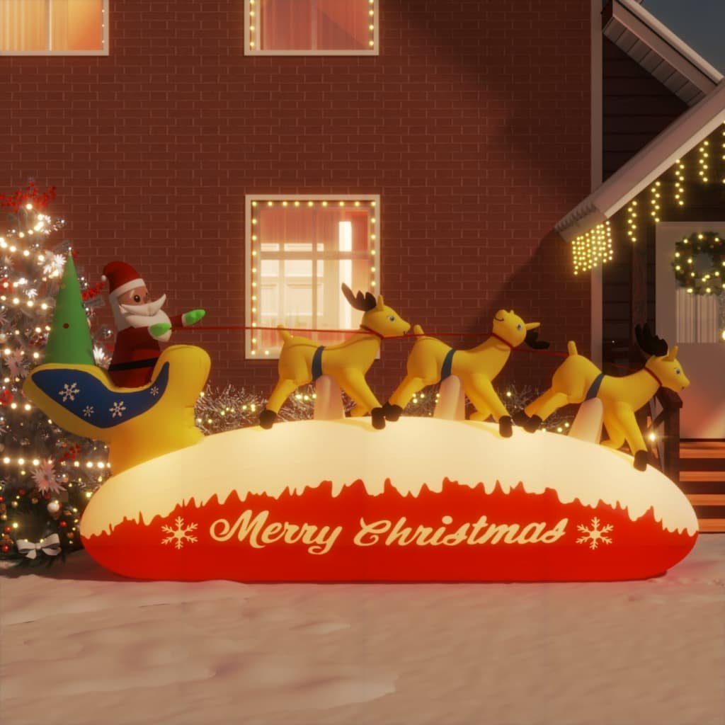 vidaXL Aufblasbares Partyzubehör Aufblasbarer Weihnachtsmann mit Rentieren LED 145 cm