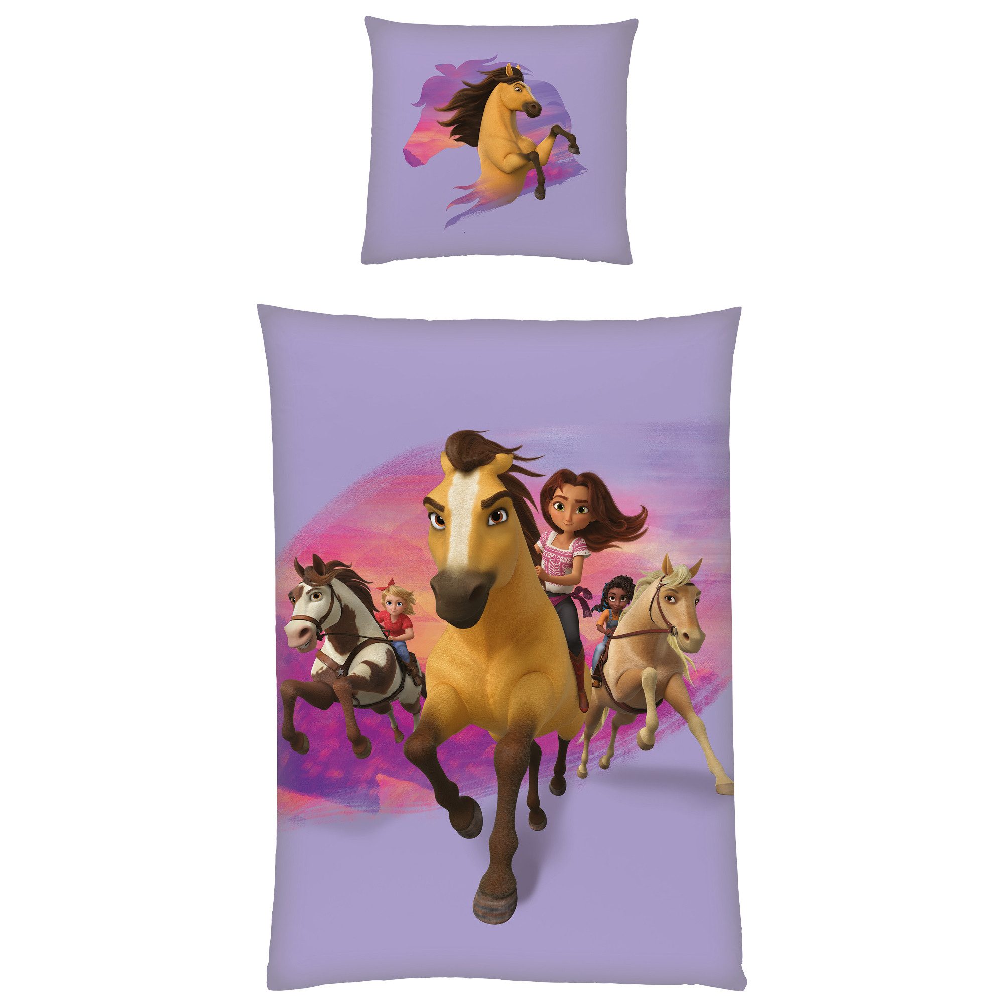 BERONAGE Kinderbettwäsche Spirit Untamed Stay Wild Bettwäsche Biber / Flanell, 100% Baumwolle, 2 teilig, 135x200 + 80x80 cm