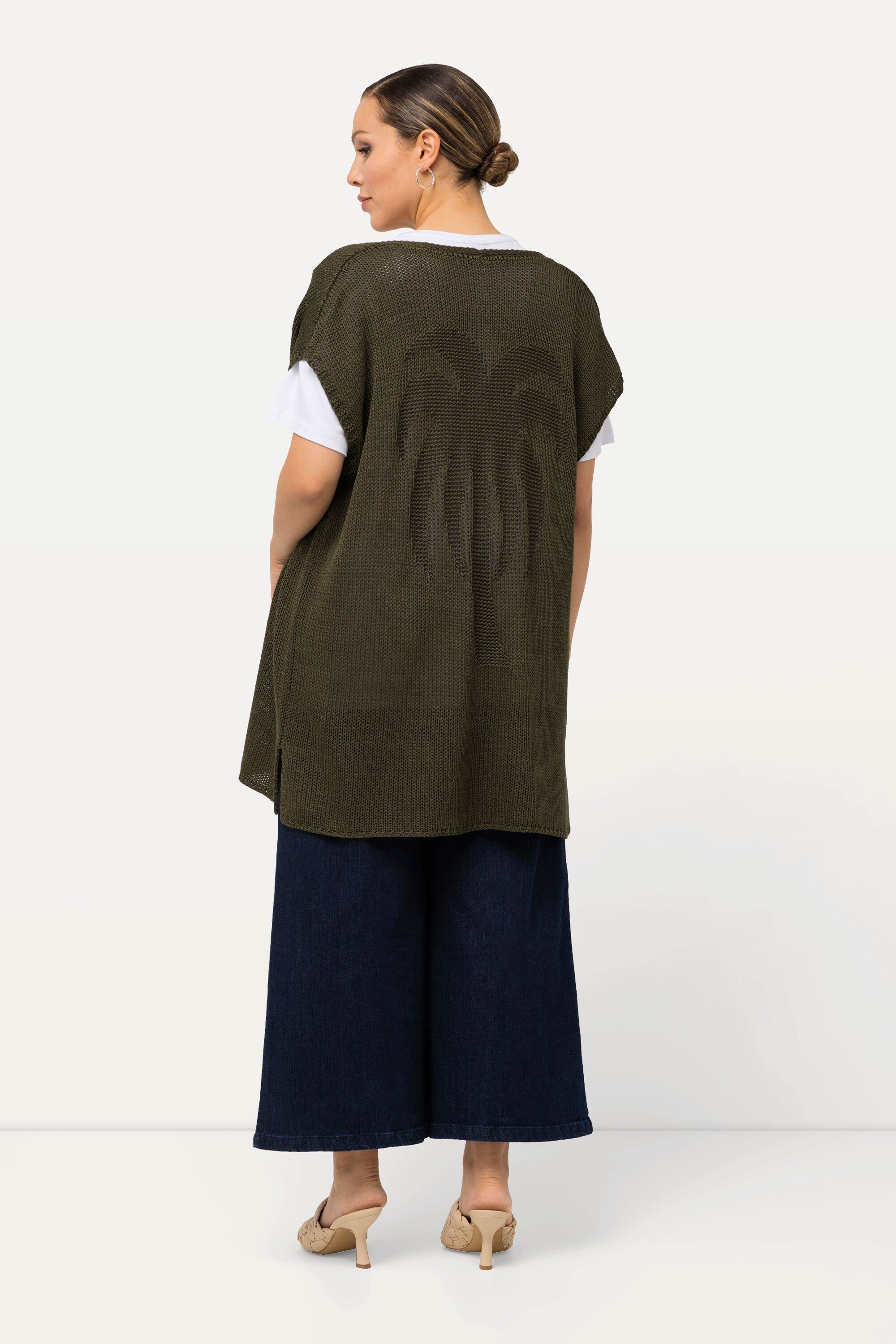 Ulla Popken Strickjacke Strickweste Palme oversized offene Form ärmellos