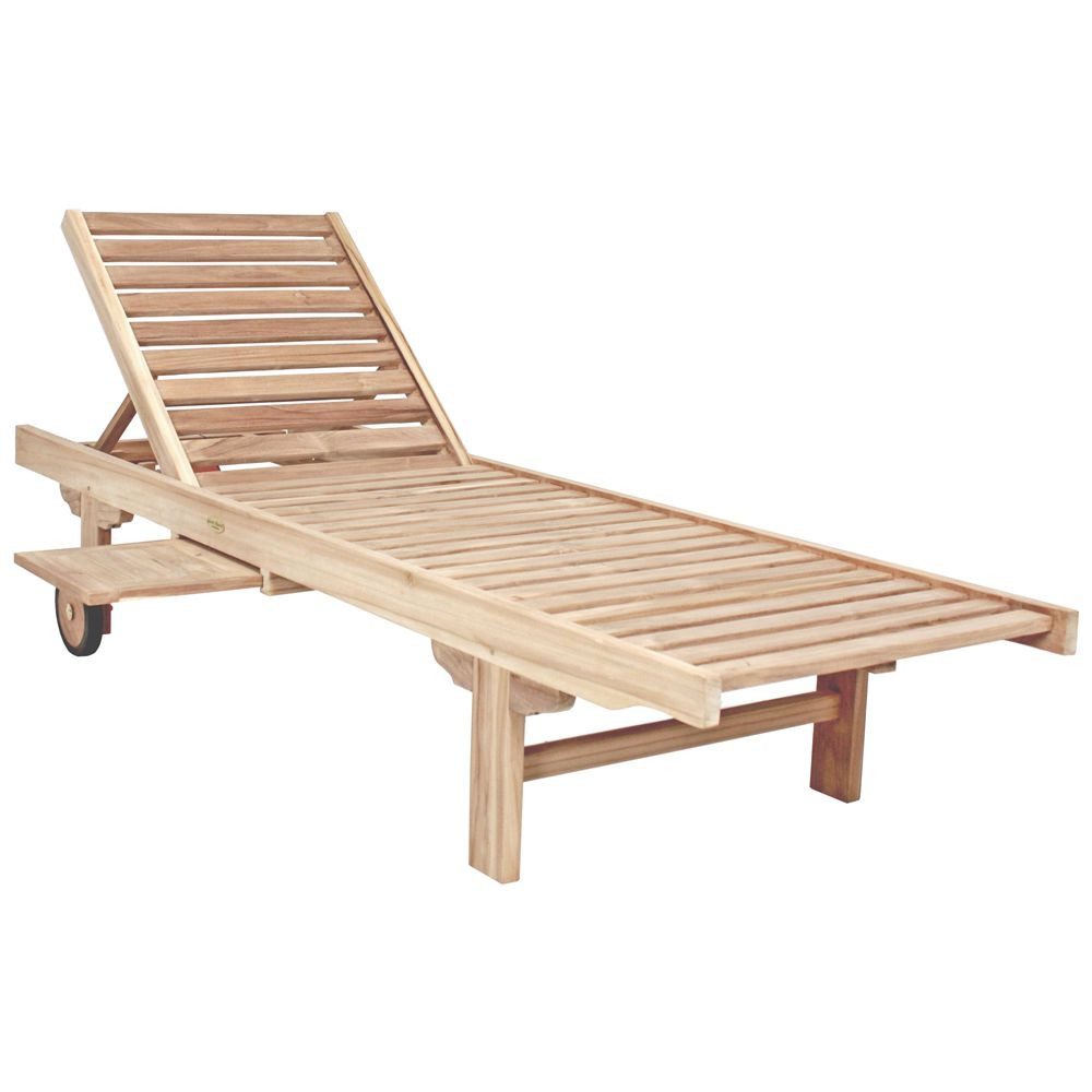 Lomadox Gartenliege HGA-120, Sonnenliege mit Ablage, Teakholz, ca. 200x85x77 cm