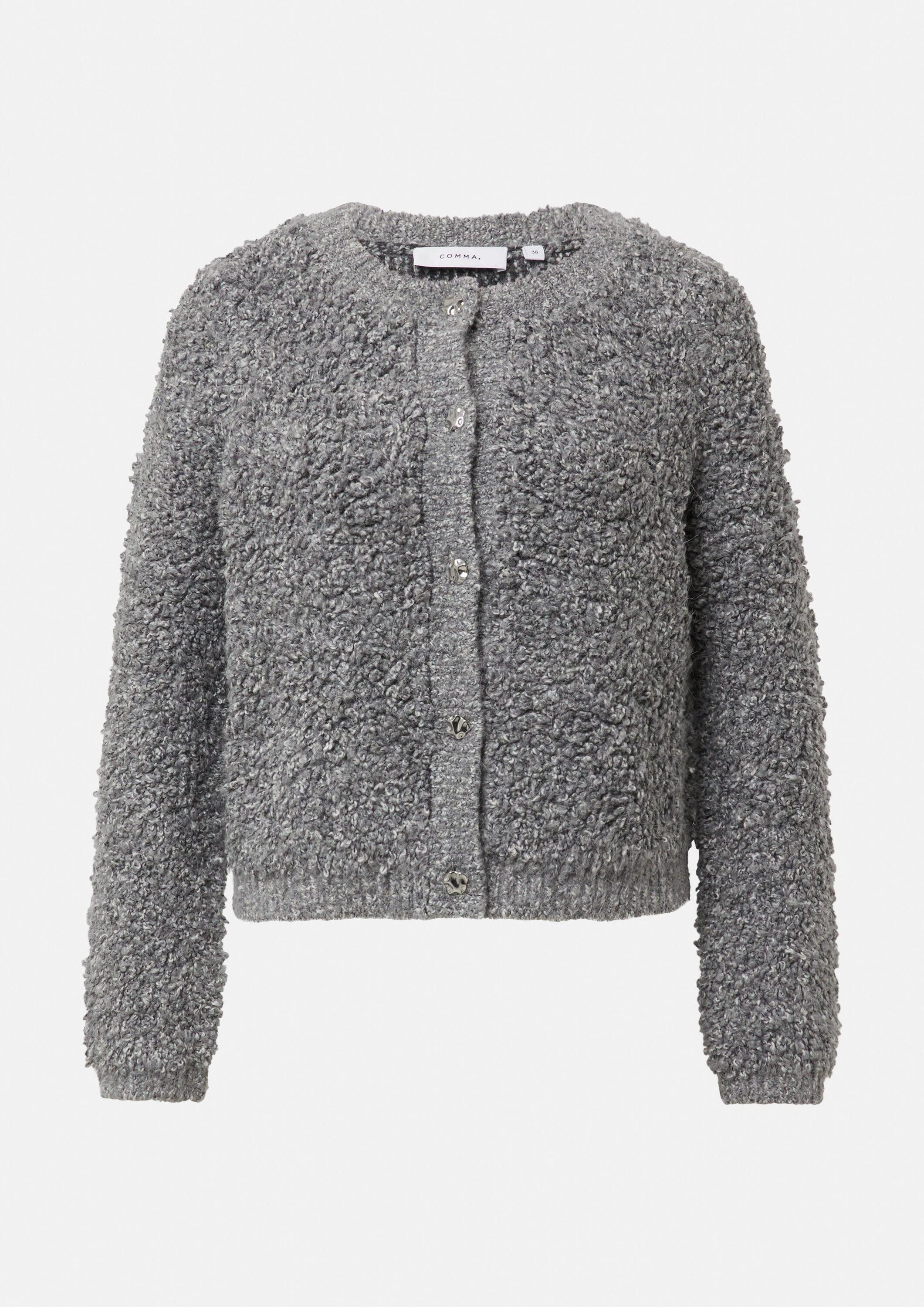comma Cardigan Strickjacke Strickcardigan aus Bouclégarn mit Zierknöpfen