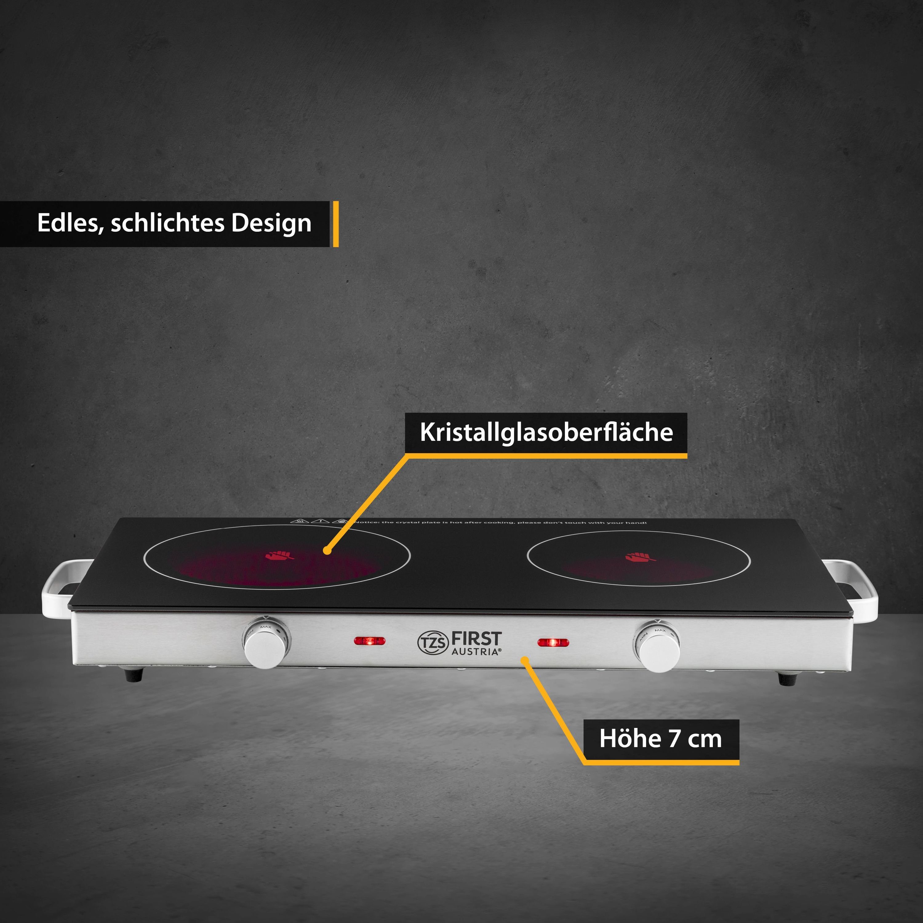 TZS FIRST AUSTRIA Doppelkochplatte Infrarot Kochplatte, elektrisch, 2800W, 20cm und 16,5cm Kochfeld, Oberflächentemperatur >400°C, Glaskeramik, jedes Kochgeschi – Bild 5 von 5