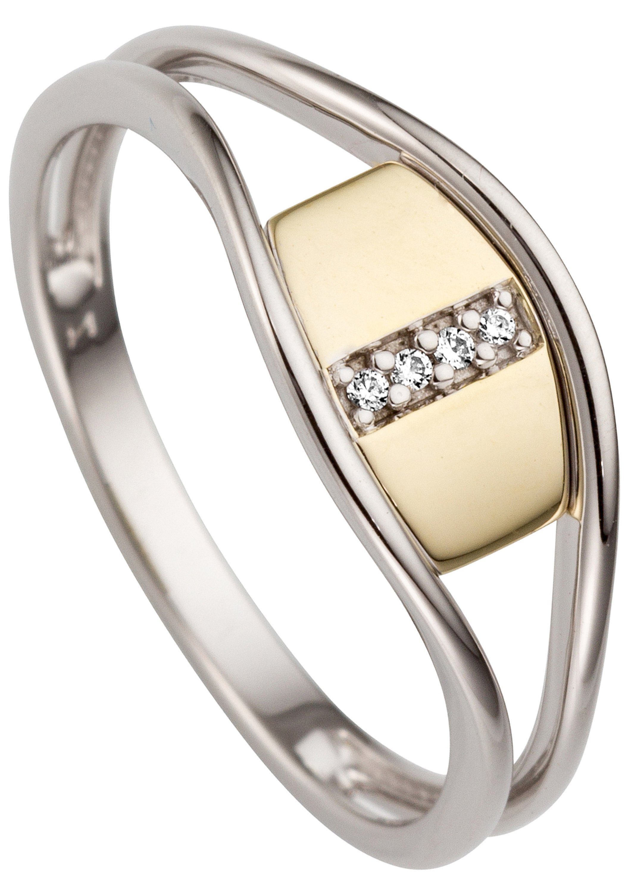 Damen Schmuck JOBO Fingerring Ring mit 4 Diamanten, 585 Gold bicolor