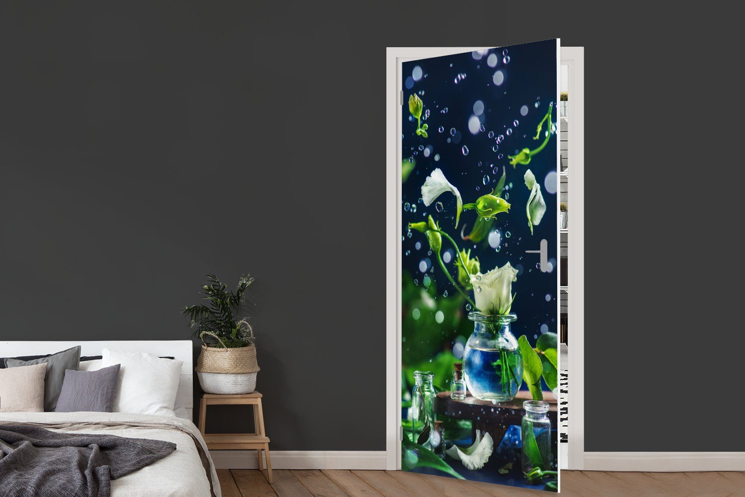 Tür, für - Türtapete bedruckt, Türaufkleber, Tropfen Matt, MuchoWow Fototapete Rosen - 75x205 cm St), (1 Blumen,