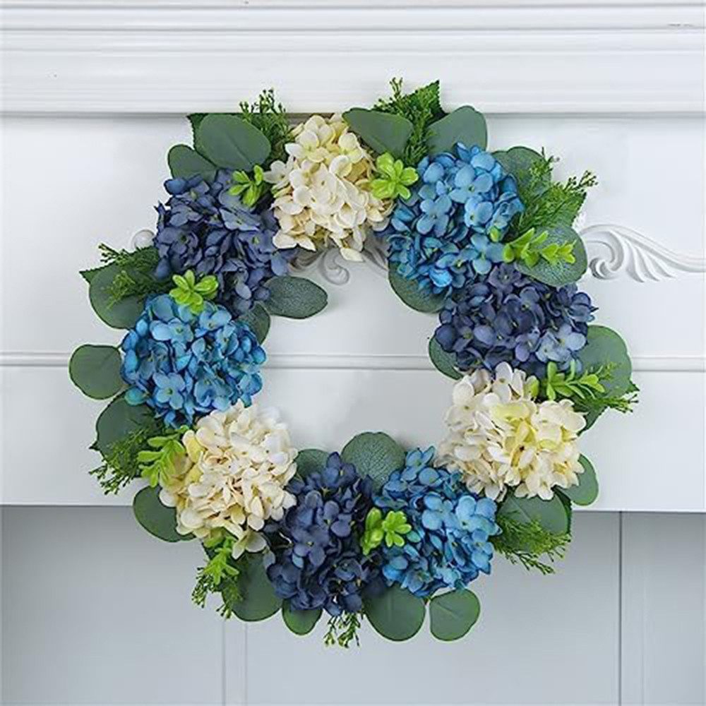 Diwzbyn Dekokranz 40 cm Künstlicher Frühlingskranz,Hydrangeen-Kranz,Frühlings-Türkranz, geeignet für Innen- und Außenbereich,für Haustür,Bauernhaus,Hochzeiten