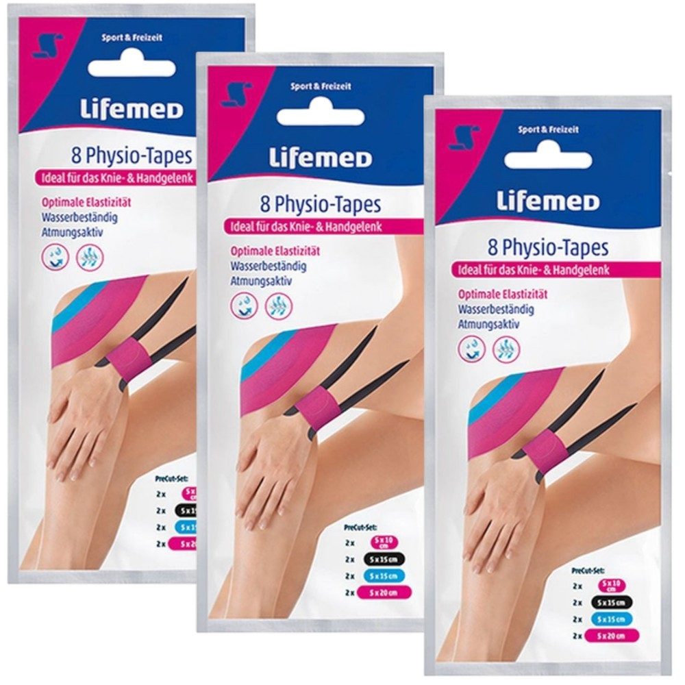 LifeMed Kinesiologie-Tape 3x Lifemed Physio Tapes Knie und Handgelenk 3x 8 Tape