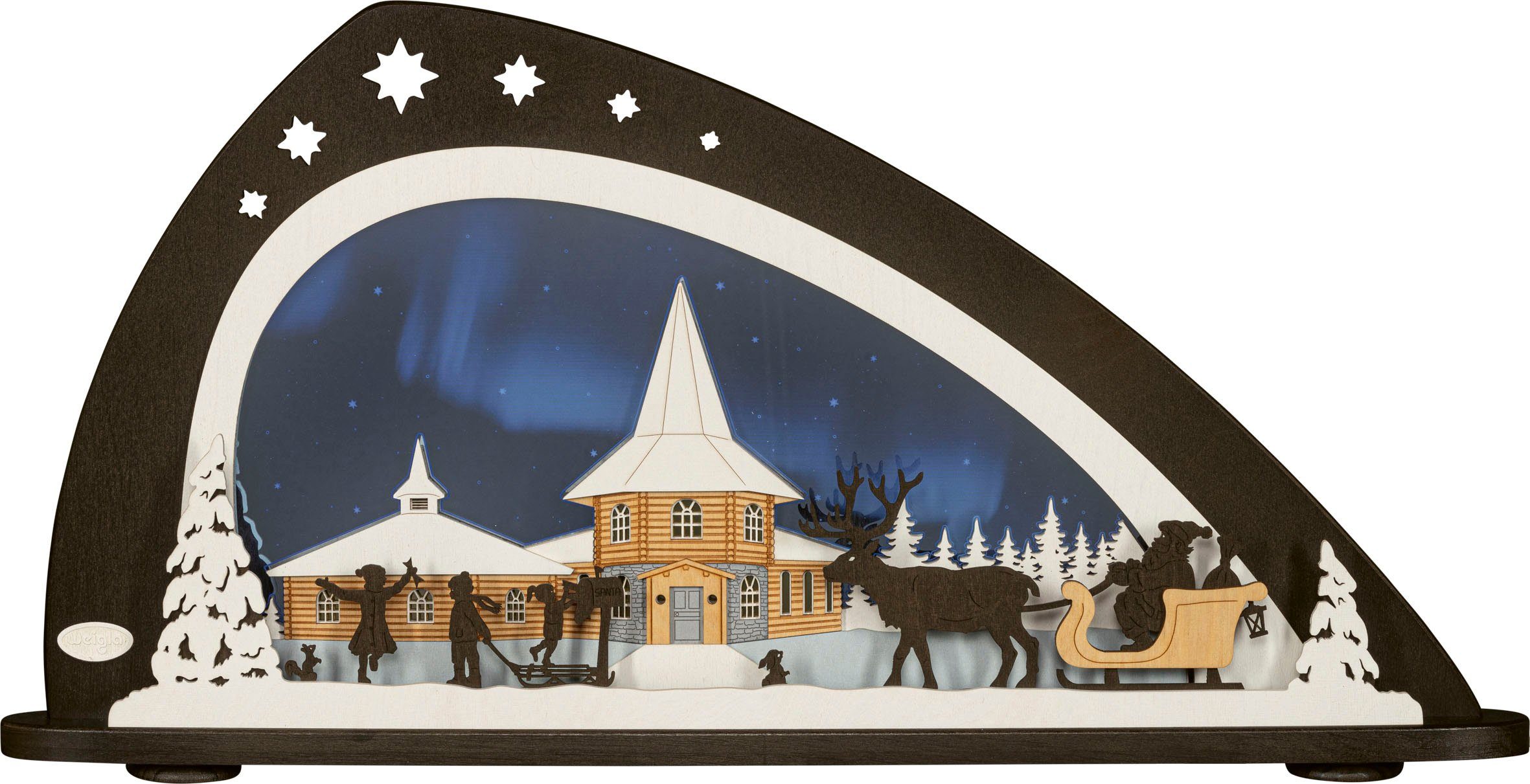 Weihnachtsdeko aus Holz Weihnachten Deko Polarlicht, cm LED Erzgebirge, unterm aus Schwibbogen dem fürs 33,8 Fenster, ca. Höhe (1-tlg), Weigla